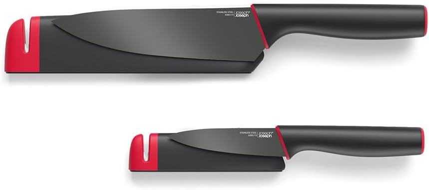 Joseph Joseph Slice & Sharpen 6 Chef' Knive and 3.5 Paring Knife with Sharpening Protective Sheaths, Black