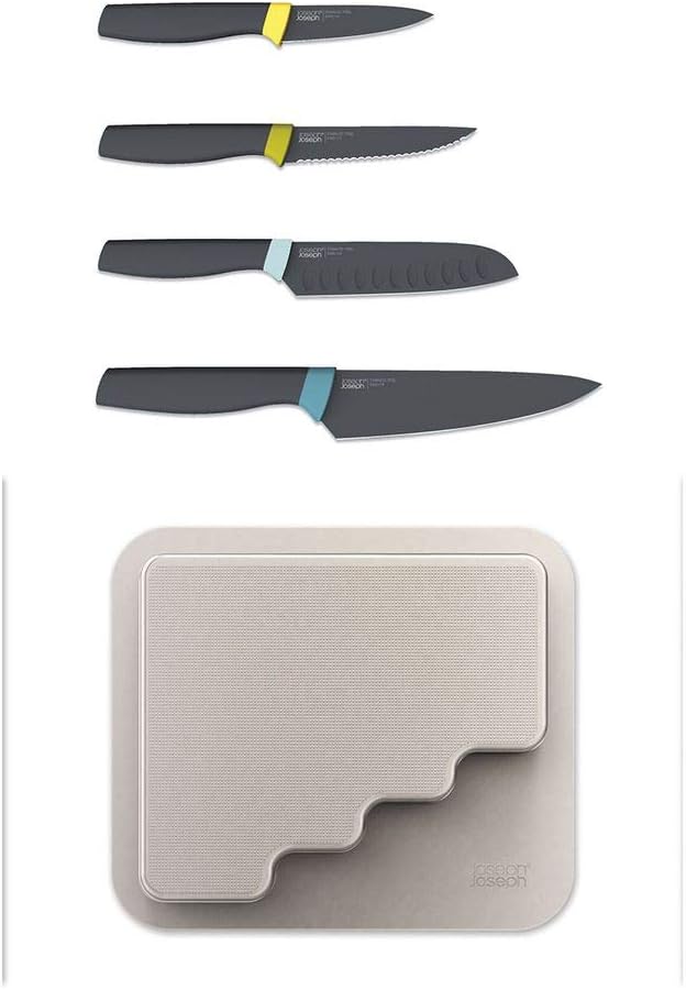 Joseph Joseph 10303 DoorStore Knives Elevate Set with Knife Block 3M Adhesive Wall and Cabinet Door Mount, 5-piece Opal