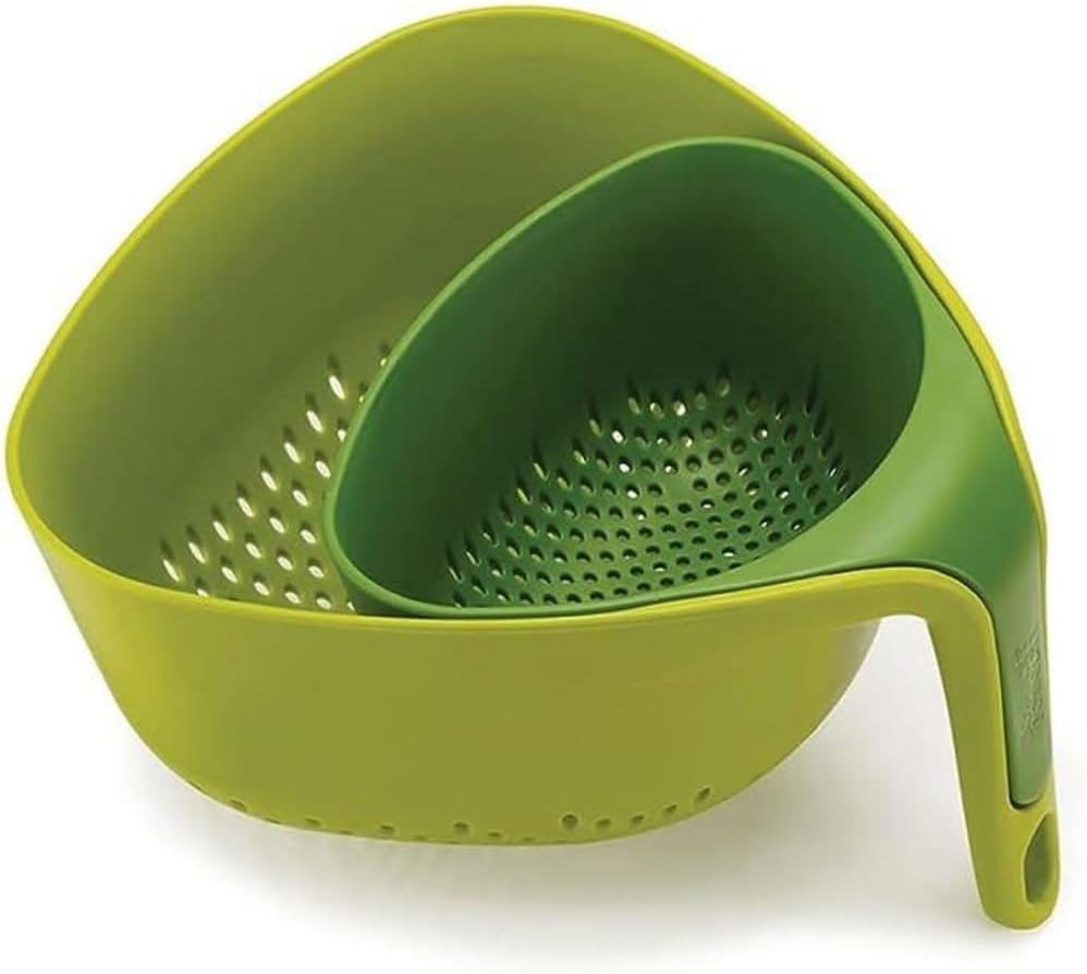 Joseph Joseph Nest Colanders Stackable Set with Easy-Pour Corners and Vertical Handle, 2-piece, Green