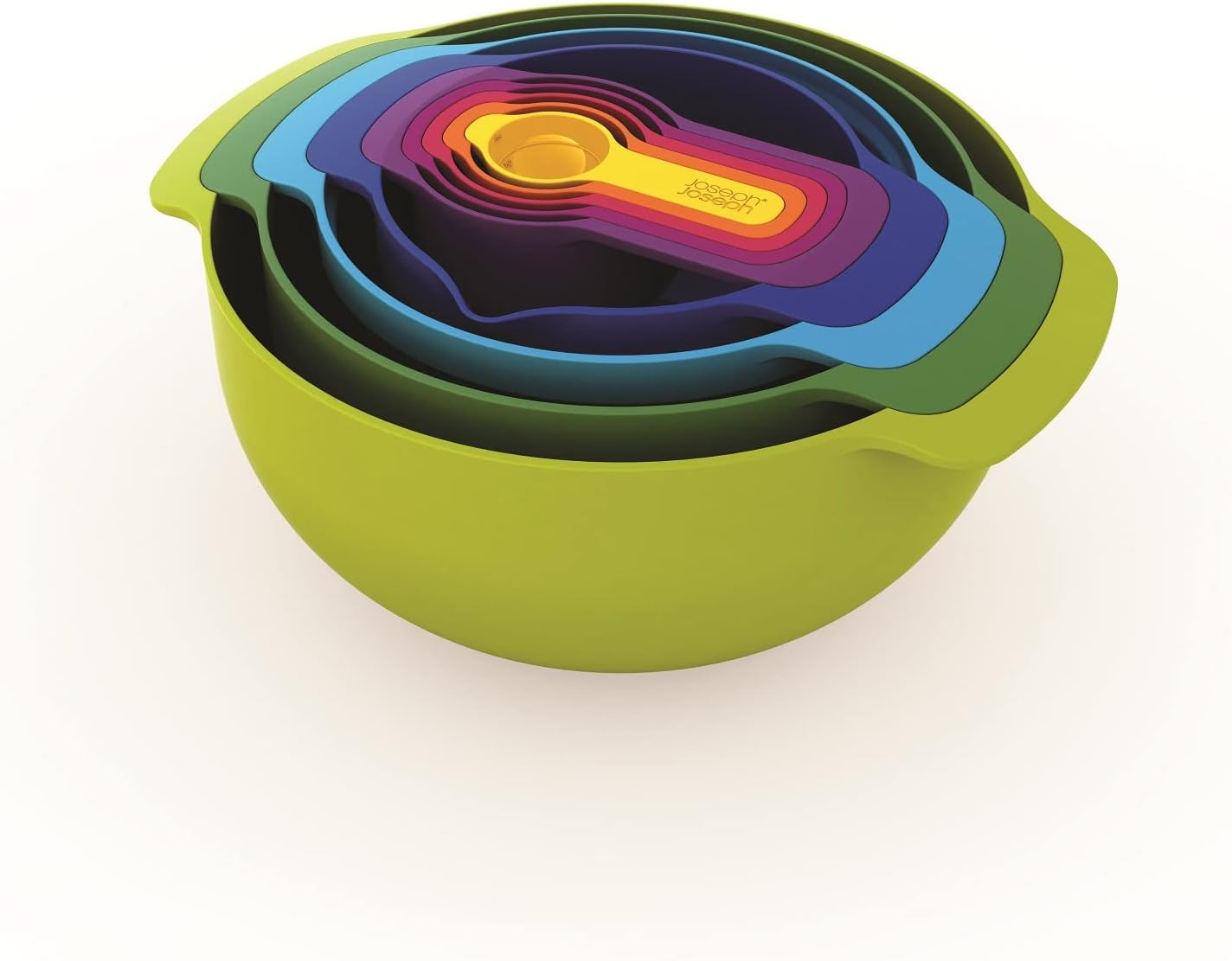 Joseph Joseph Nest 9 Plus, 9 Piece Compact Food Preparation Set with Mixing Bowls, Measuring cups, Sieve and Colander, MultiColor