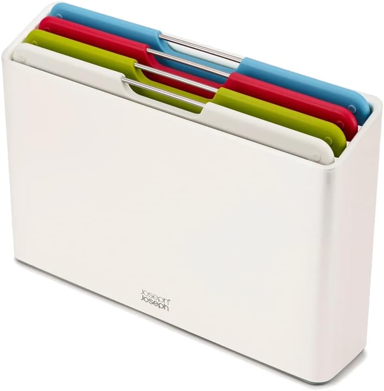 Joseph Joseph Folio 4-Piece Colour coded Chopping Board Set, Slimline case for organised storage, White