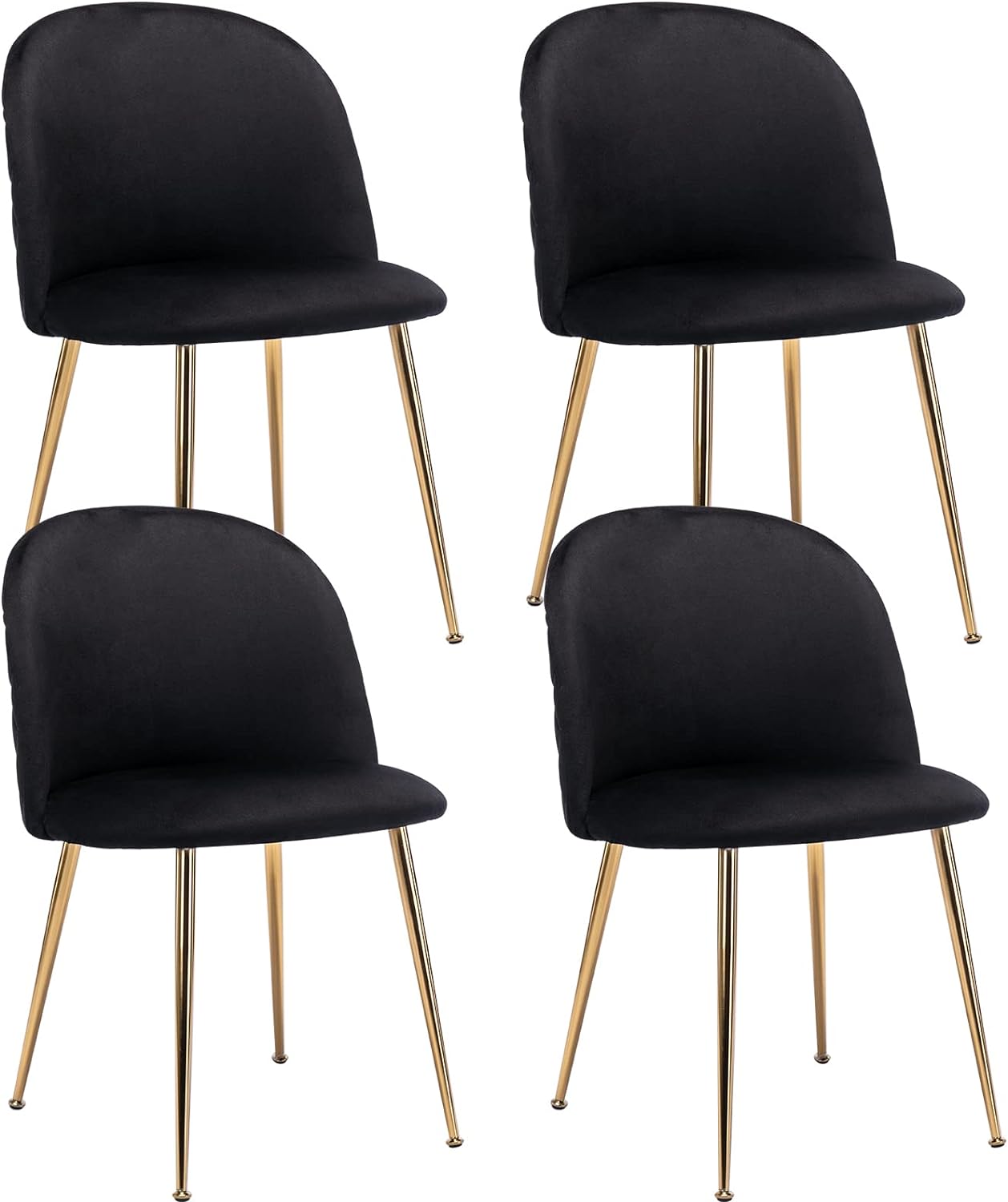 ZSARTS Velvet Accent Chairs, Mid Century Modern Dining Chairs Set of 4, Upholstered Chairs with Gold Plating Legs for Living Room/Bedroom/Kitchen, Black