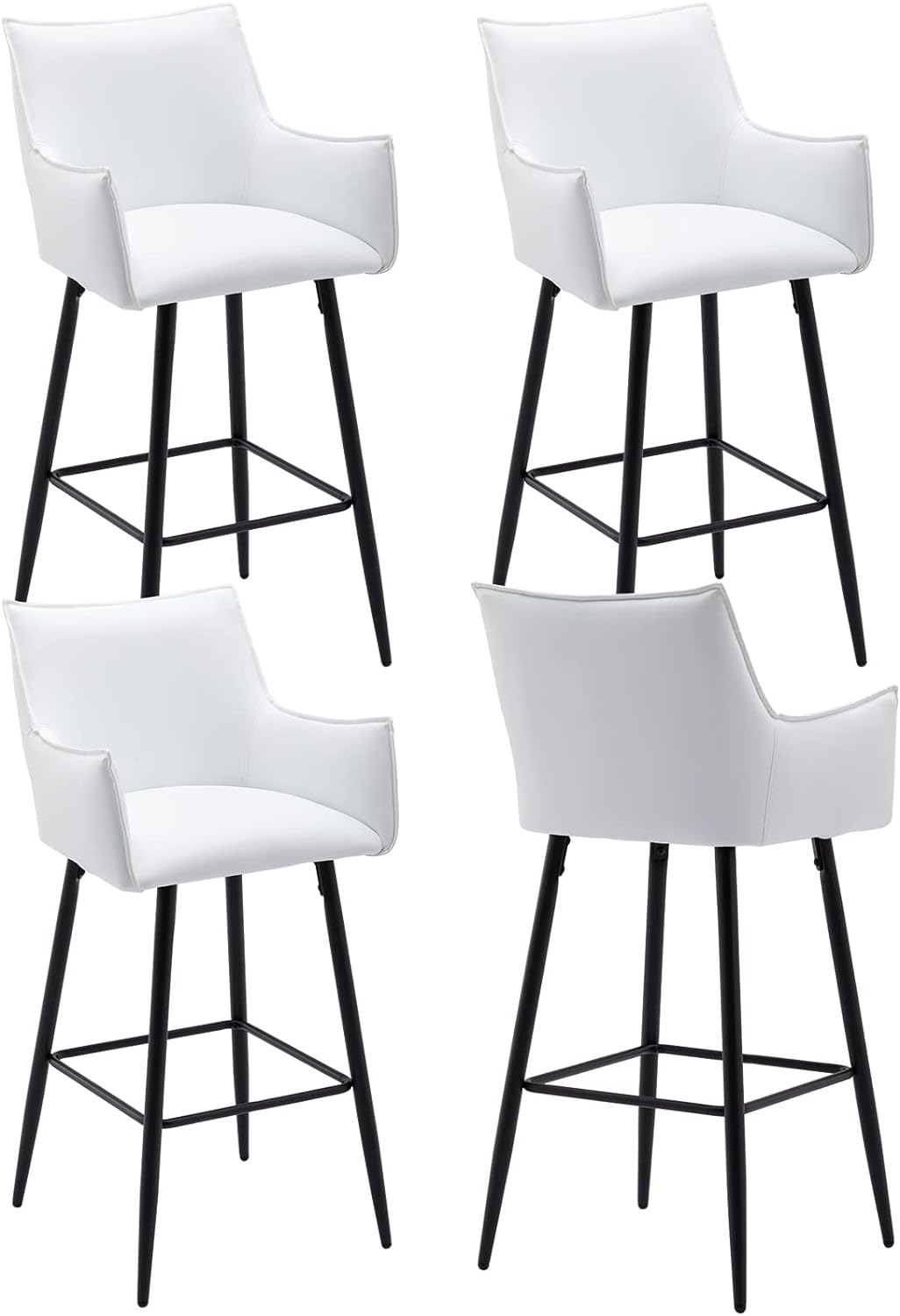 ZSARTS 30 White Bar Stools Set of 4, Modern Faux Leather High Back Barstools Upholstered Kitchen Island Chairs with Legs and Footrest for Home Bar Dining Room Pub (White)