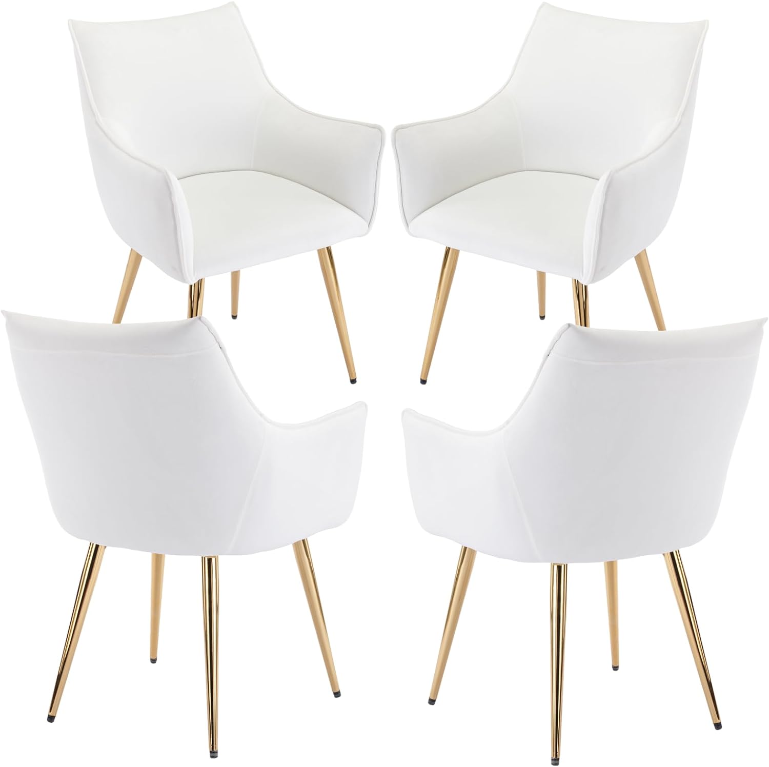 ZSARTS Cream Velvet Dining Chairs Set of 4, Modern Gold Dining Room Chairs with Arms Upholstered High Back Accent Chair Comfy Side Chair Desk Chair for Kitchen Bedroom Small Corner,Cream