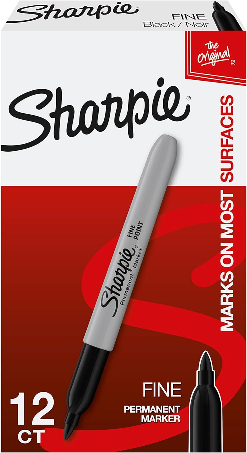 Sharpie Permanent Markers, Fine Point, Black, 12 Count