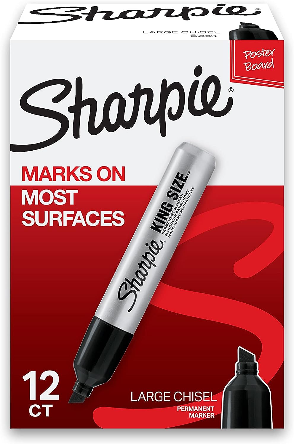 SHARPIE King Size Permanent Markers Large Chisel Tip, Great for Poster Boards, Black, 12 Count