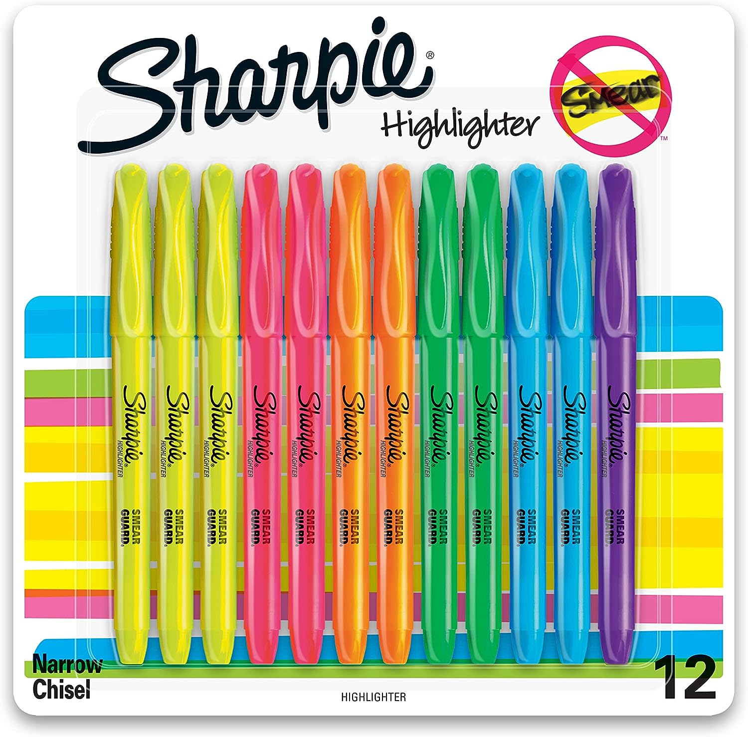 Sharpie Pocket Style Highlighters, Chisel Tip, Assorted Fluorescent, 12 Count