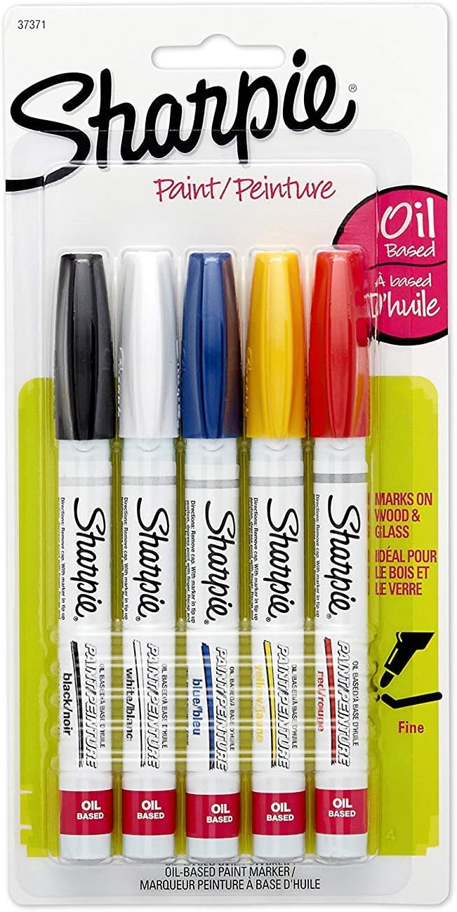 SHARPIE Oil-Based Paint Markers, Fine Point, Assorted Colors, 5 Count - Great for Rock Painting