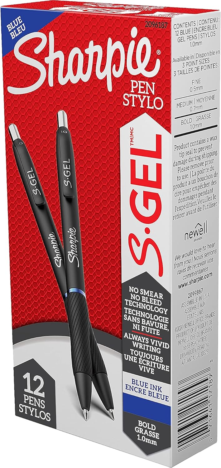 SHARPIE S-Gel Gel Pens, Bold Point (1.0mm), Blue Ink Gel Pen, 12 Count