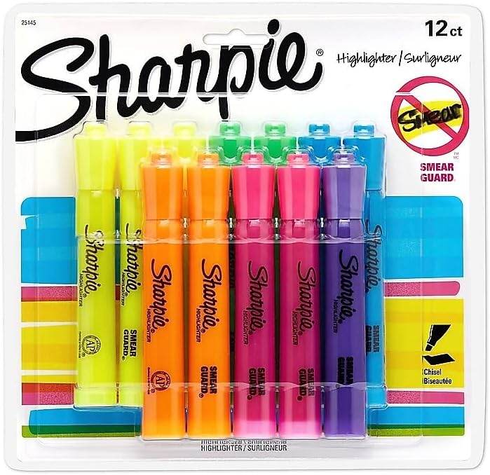 SHARPIE Tank Style Highlighters, Chisel Tip, Assorted, 12 Count