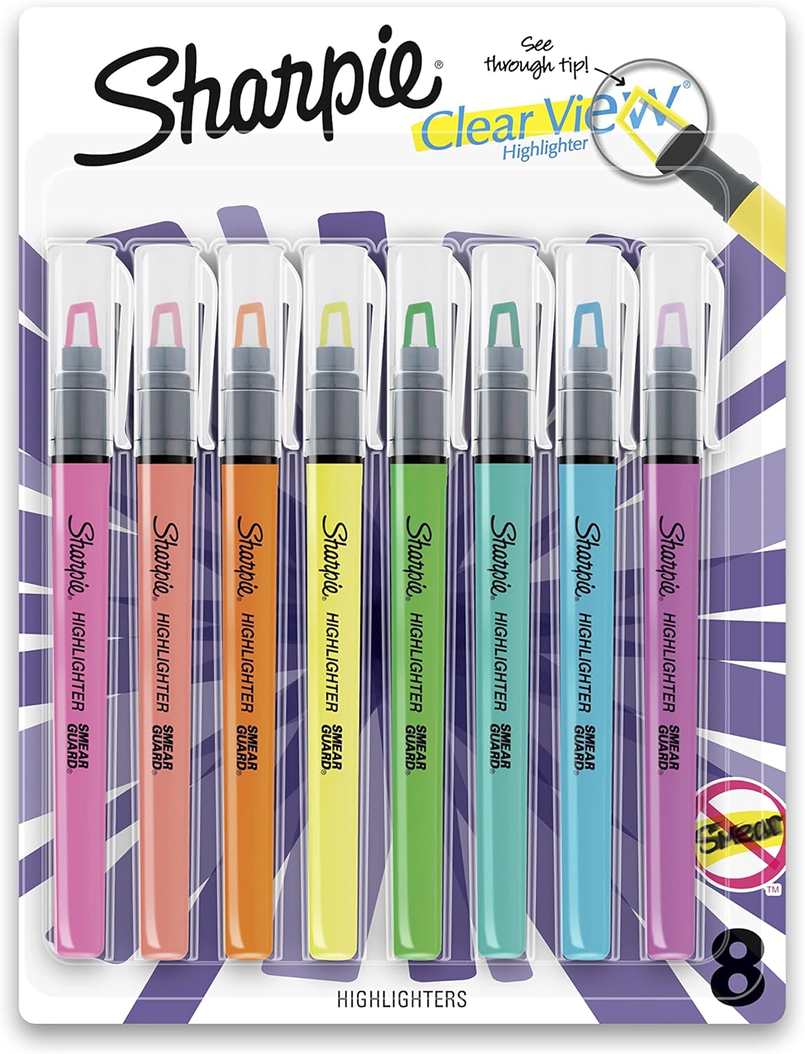 SHARPIE Highlighter, Clear View Highlighter with See-Through Chisel Tip, Stick Highlighter, Assorted, 8 Count