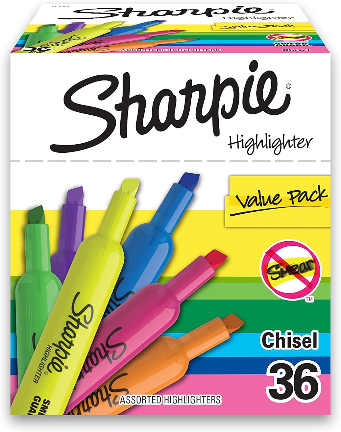 SHARPIE Tank Highlighters, Chisel Tip, Assorted Color Highlighters, Value Pack, 36 Count