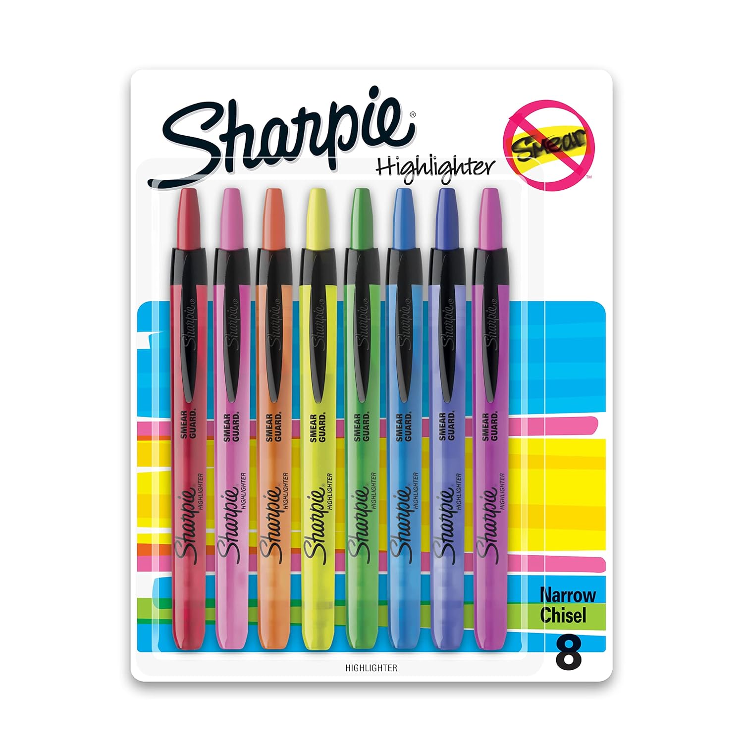 Sharpie Retractable Highlighters, Chisel Tip, Assorted, 8 Count