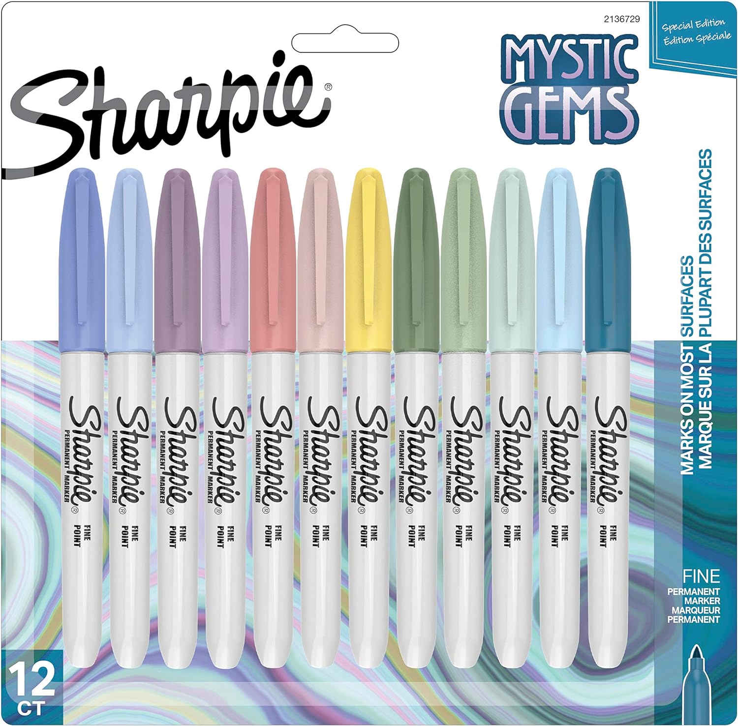 Sharpie Permanent Markers, Mystic Gem Special Edition, Fine Point, Assorted Colors, 12 Count