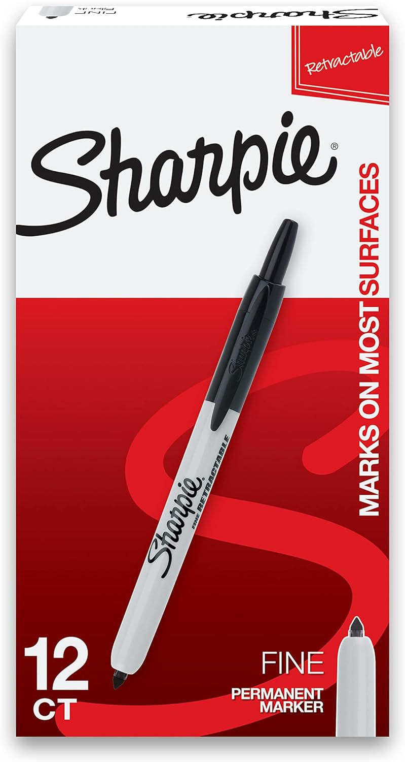 SHARPIE Retractable Permanent Markers, Fine Point, Black, 12 Count