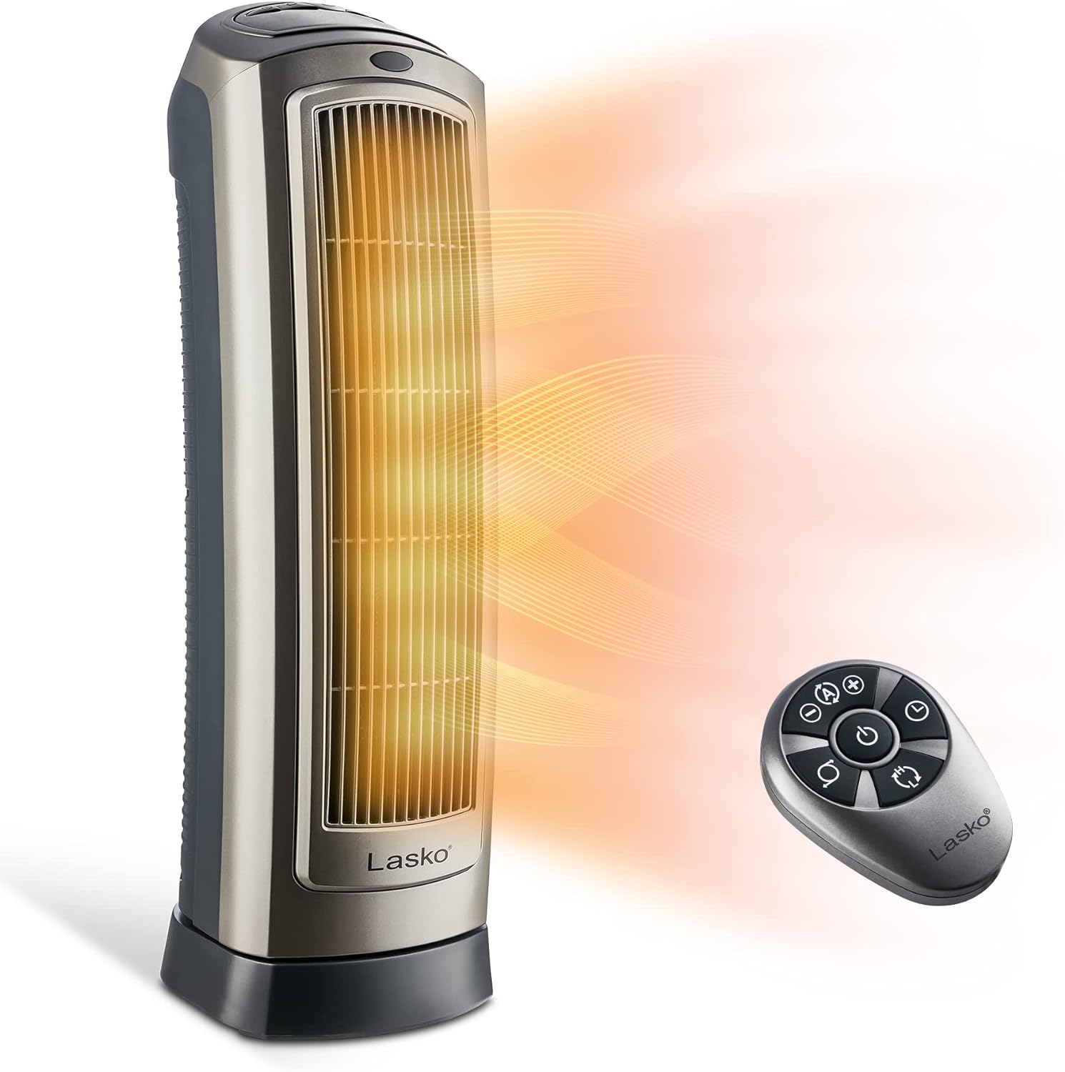 Lasko Oscillating Digital Ceramic Tower Heater for Home with Adjustable Thermostat, Timer and Remote Control, 23 Inches, 1500W, Silver, 755320, 8.5³L x 7.25³W x 23³H, Silver