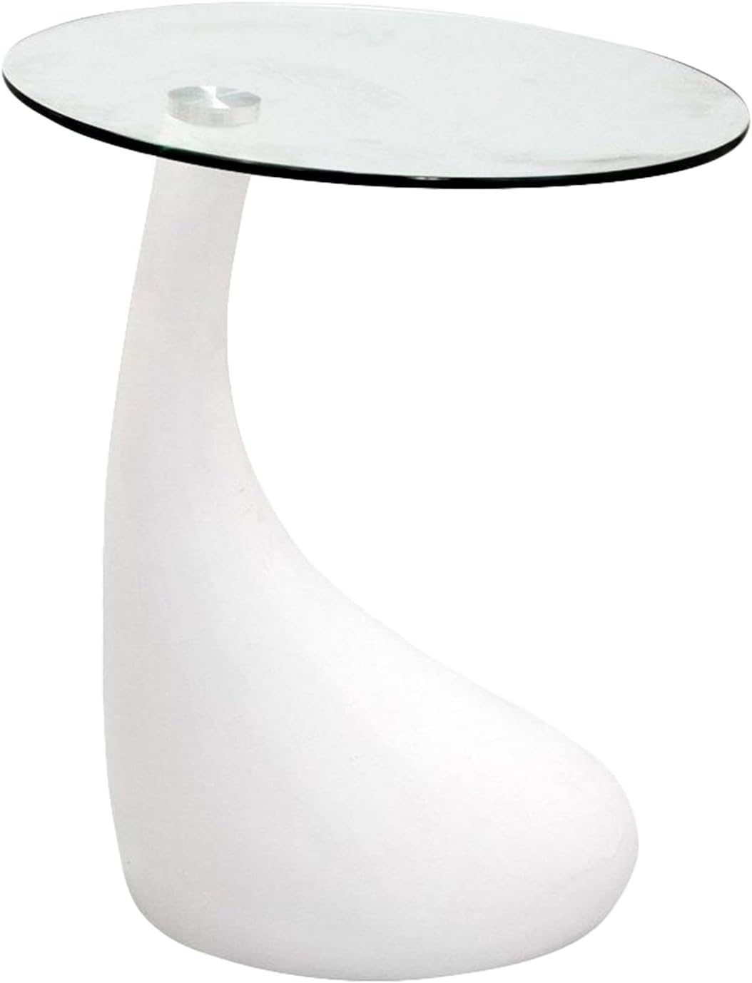 Fab Glass and Mirror Modern White Round Top for Living Room,Offices, Bed Side Glass End Table with High Gloss Base, 18