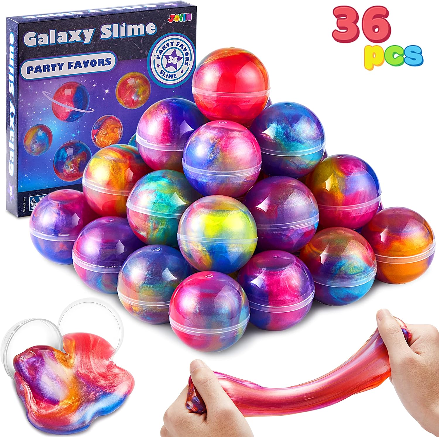 JOYIN Slime Party Favors, 36 Pack Galaxy Slime Ball Party Favors - Stretchy, Non-Sticky, Mess-Free, Stress Relief, and Safe for Girls and Boys - Classroom Reward, Valentine' Day Party Supplies