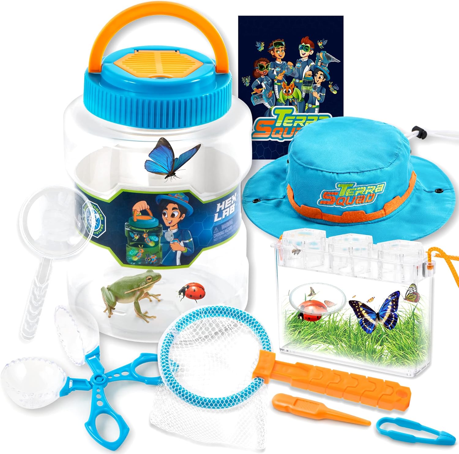 Play-Act Bug Catcher Nature Exploration Set - Includes Habitat Bucket, Critter Box, Activity Booklet, Butterfly Net, Magnifier, Tweezer, Pipette, Bug Tong, and Exploration Hat Bug Catching Kids 3 