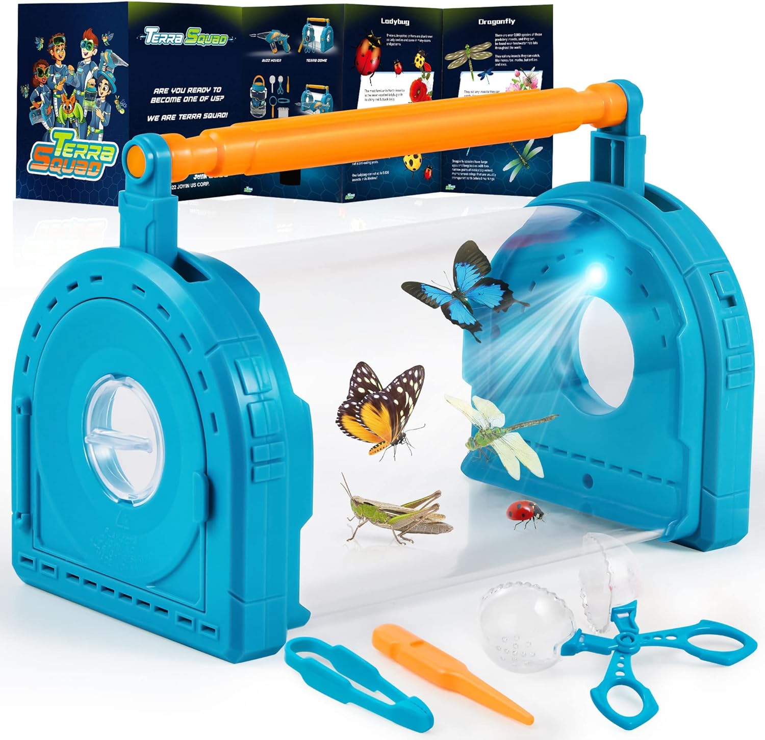 Play-Act Bug Catcher Kit for Kids - Light Up Critter Habitat Box for Indoor/Outdoor Insect Collecting - Includes Bug Tong, Tweezer, Activity Booklet, and Pipette - Gift for Boys and Girls