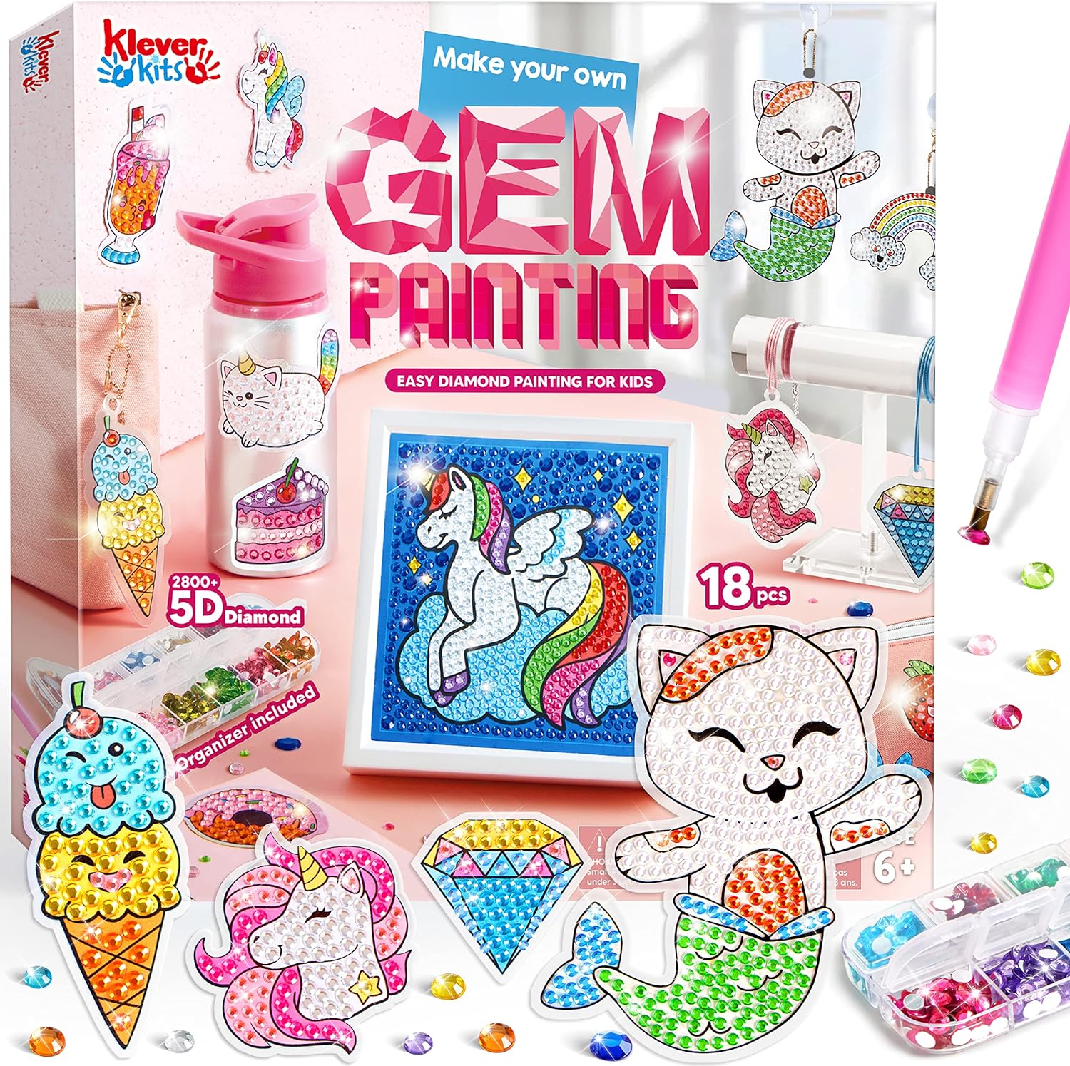 Klever Kits Gem Art, Kids Diamond Painting Kit with 5D Gem, Arts and Crafts for Girls Ages 6-12, Gem Craft Activities Kits, Premium Diamond Art Gift Ideas for Girls Crafts Ages 6, 7, 8, 9, 10, 11, 12