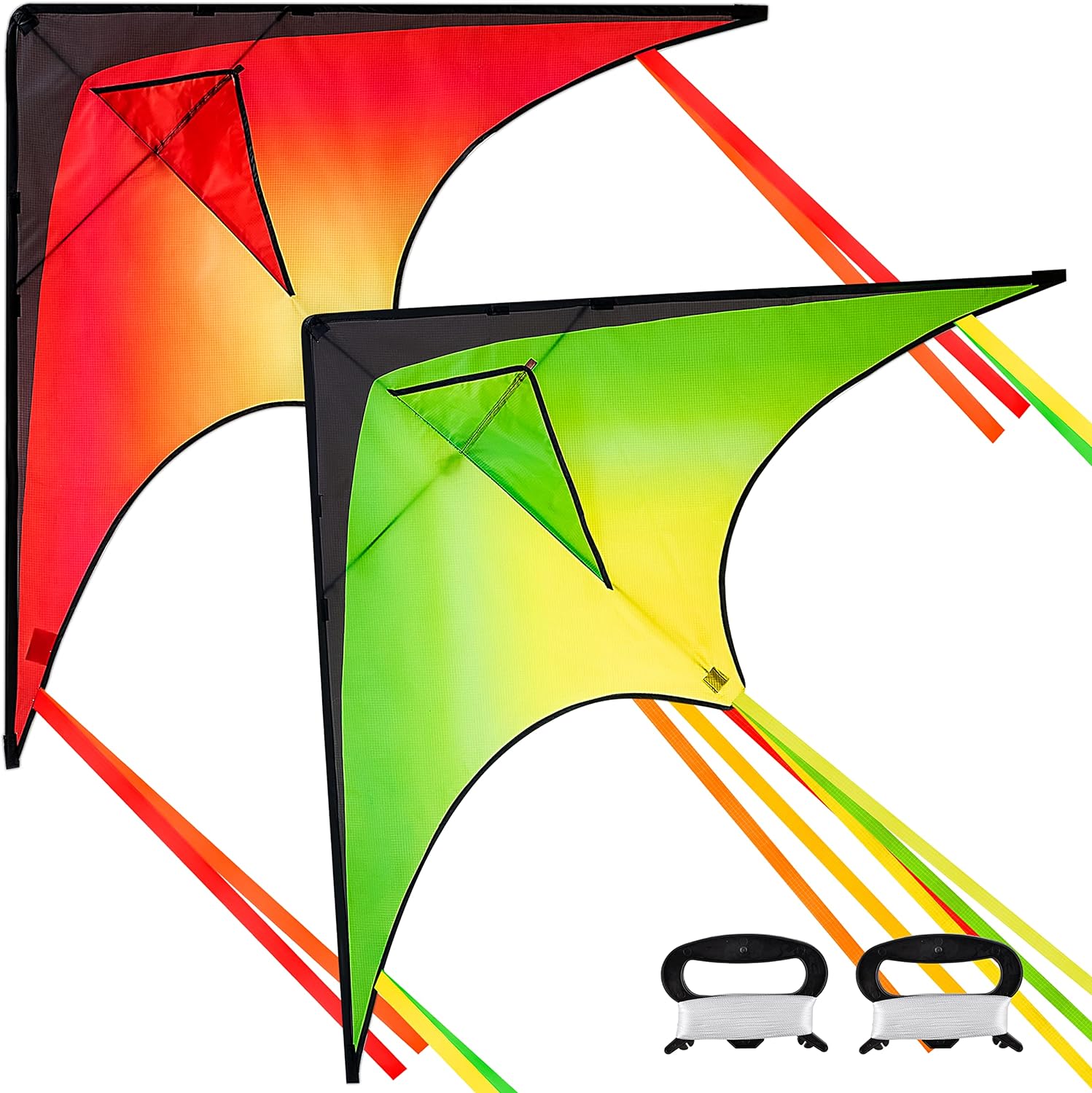 JOYIN Multi Packs Large Delta Kite Orange, Green and Purple, Easy to Fly Huge Kites for Kids and Adults with 262.5 ft Kite String, Large Delta Beach Kite for Outdoor Games and Activities (1/2/3 Packs)