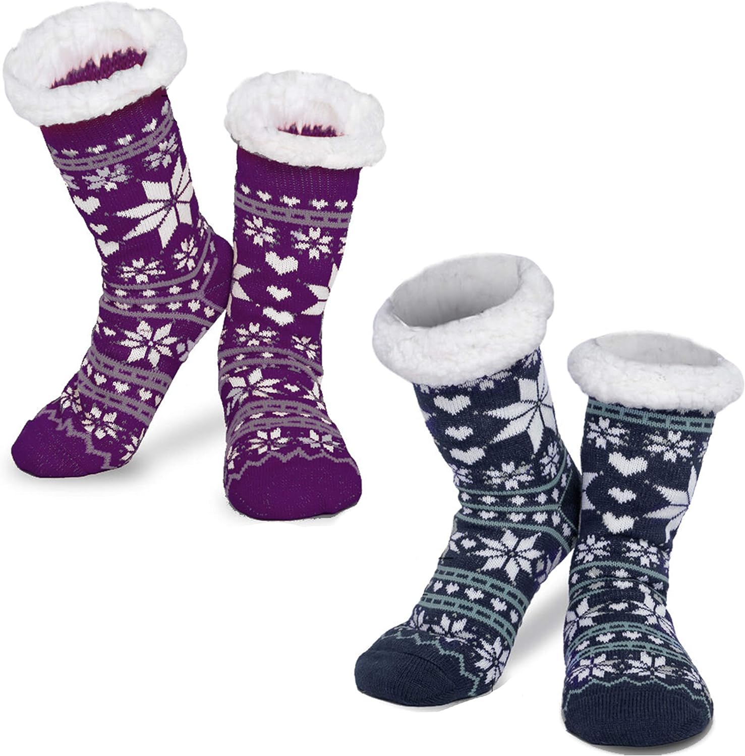 JOYIN 2 Packs Fuzzy Ripple Slipper Socks, Chirstmas Soft Premium Fleece Crew Socks, Fleece Lining Fuzzy Warm Slipper Socks