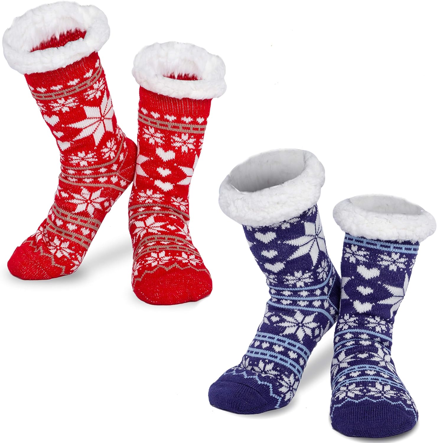 JOYIN 2 Packs Fuzzy Ripple Slipper Socks, Chirstmas Soft Premium Fleece Crew Socks, Fleece Lining Fuzzy Warm Slipper Socks