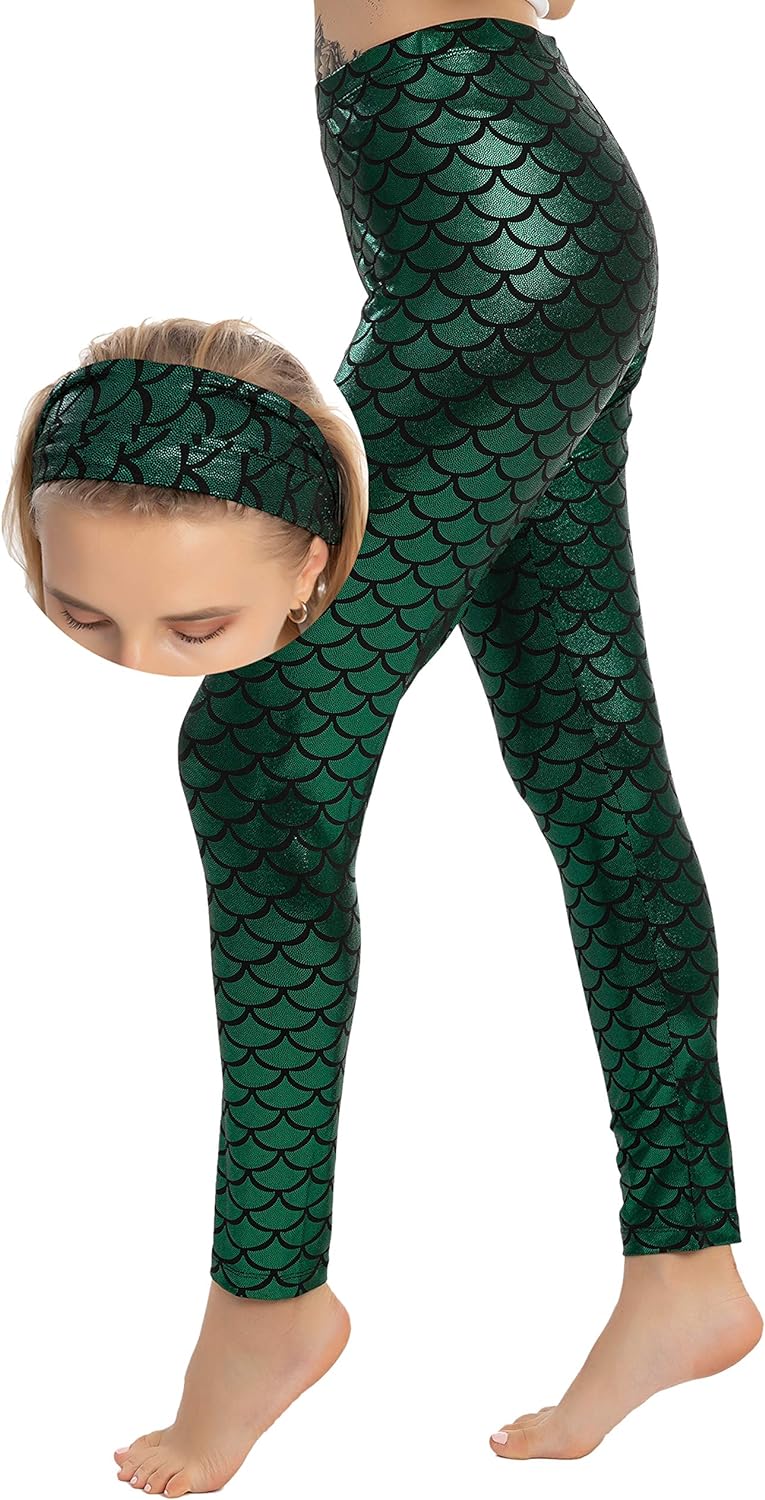 JOYIN Fish Scale Mermaid Leggings & Headband Shiny Stretch Leggings Women Halloween Costume Accessories