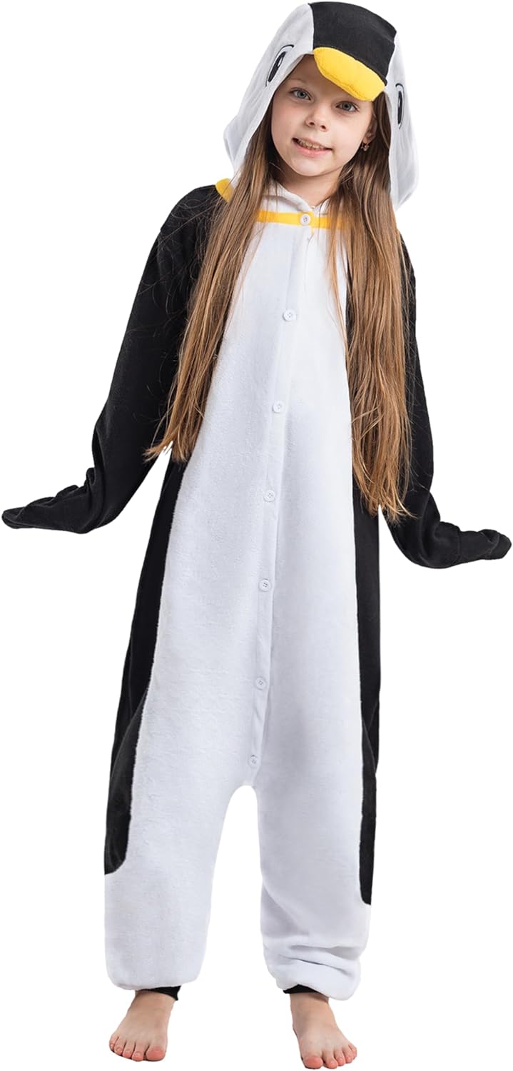 Spooktacular Kids Pajama Plush jumpsuit One Piece Penguin White Animal Costume