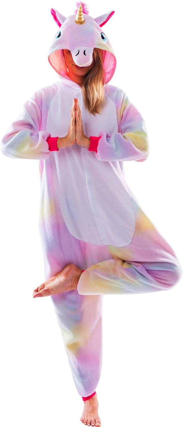 Spooktacular Creations Unisex Adult Pajama Plush jumpsuit One Piece Unicorn Animal Costume