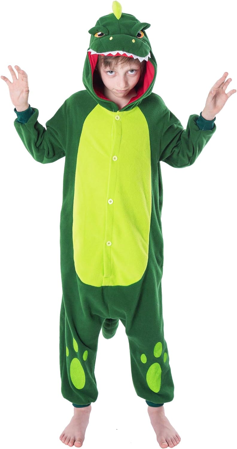 Spooktacular Creations Unisex Child Dinosaur jumpsuit Pajama Plush Dinosaur Costume Halloween Costume Party Role Play