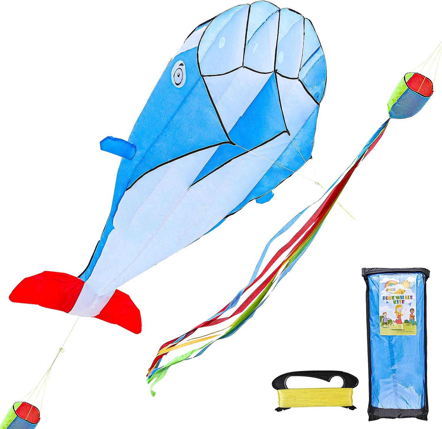 JOYIN Blue Large Dolphin Kite with Huge Frameless Soft Parafoil Giant, Easy to Fly Huge Kites for Kids and Adults with Kite String, Large Whale Beach Kite 3D Kite for Outdoor Games and Activities