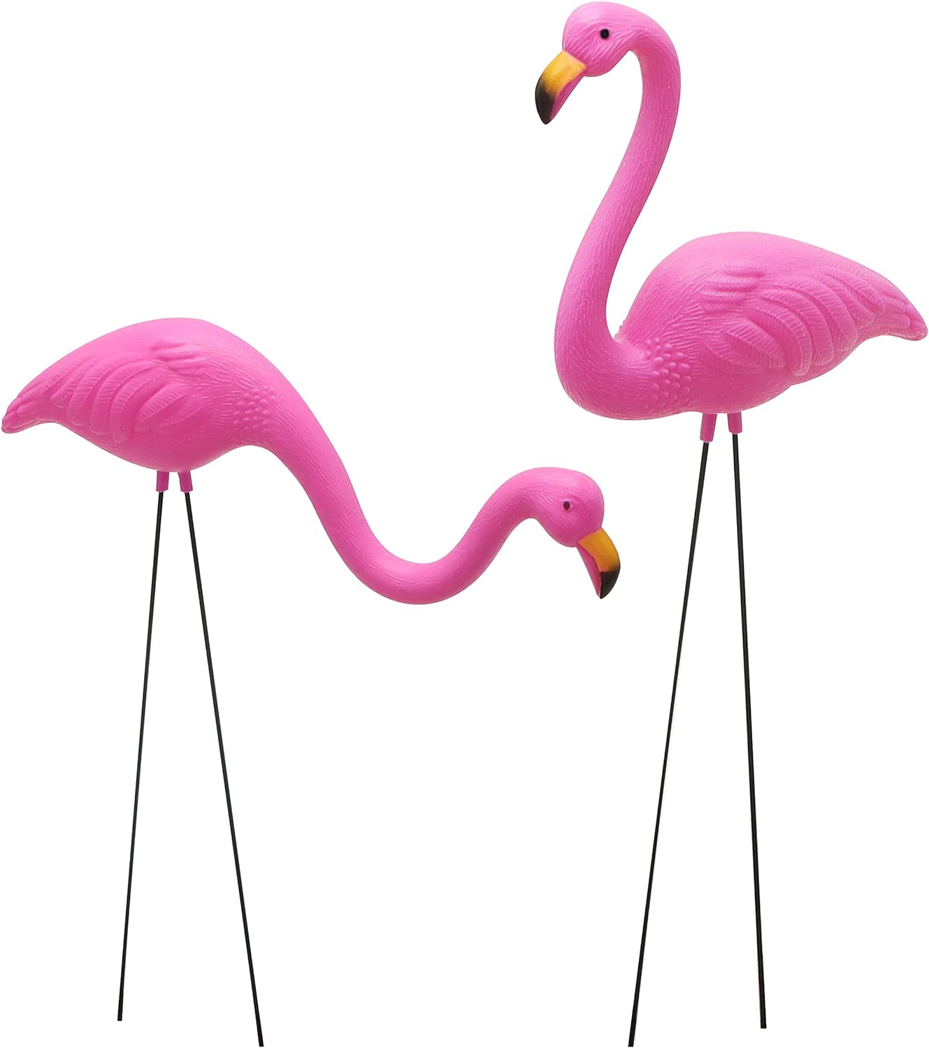 JOYIN Set of 2 Small Pink Flamingo Yard Ornament Stakes Mini Lawn Plastic Flamingo Statue with Metal Legs for Sidewalks, Outdoor Garden Decoration, Luau Party, Beach, Tropical Party Decor, 2 Styles