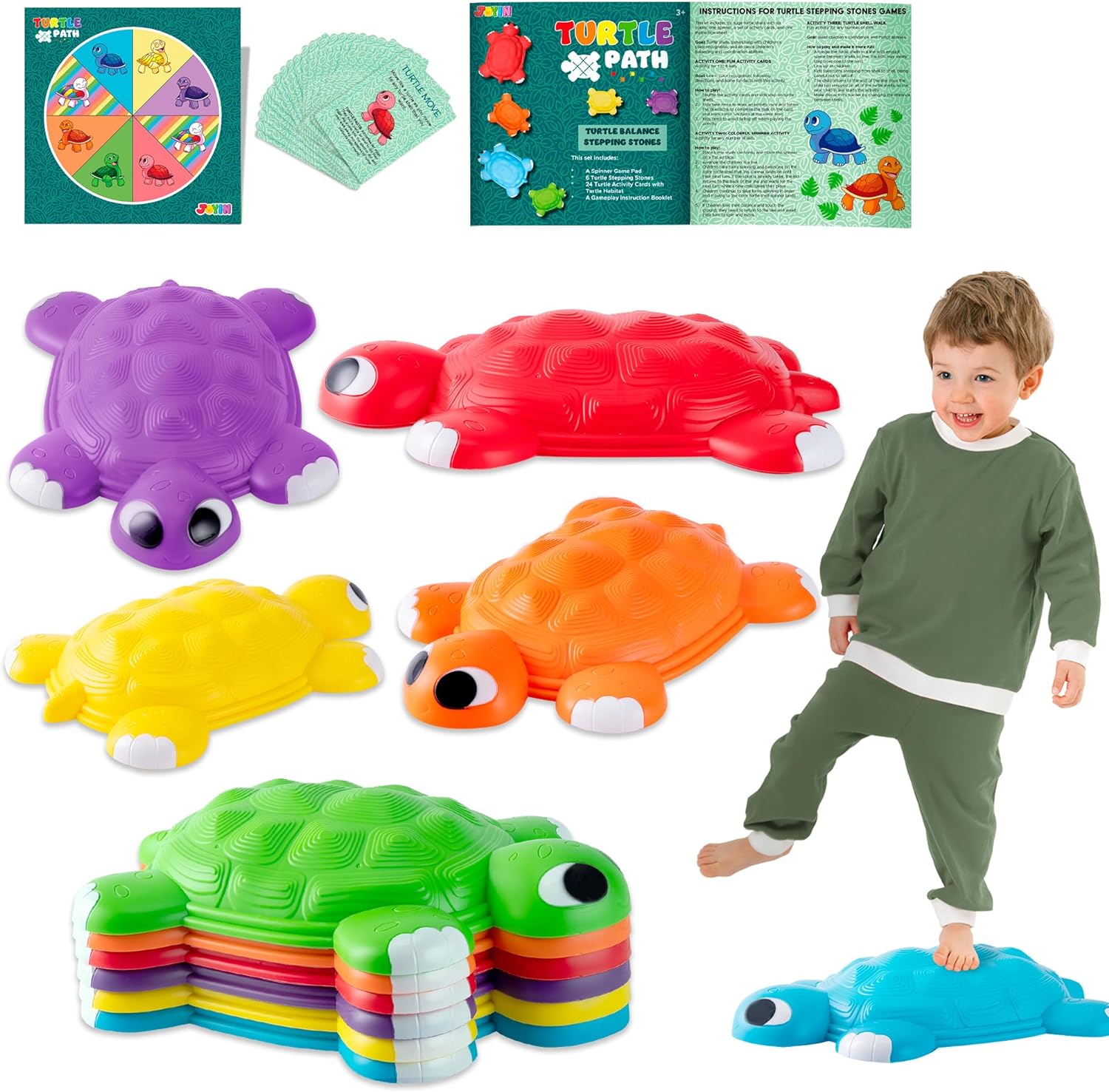 JOYIN Turtle Balance Stepping Stones, 6 Pcs Kids Turtle Jumping Stones Steps Stones Up to 265 Ibs, Toddler Obstacle Course Coordination Game Toys for Ages 3 Years and UP Indoor or Outdoor Play