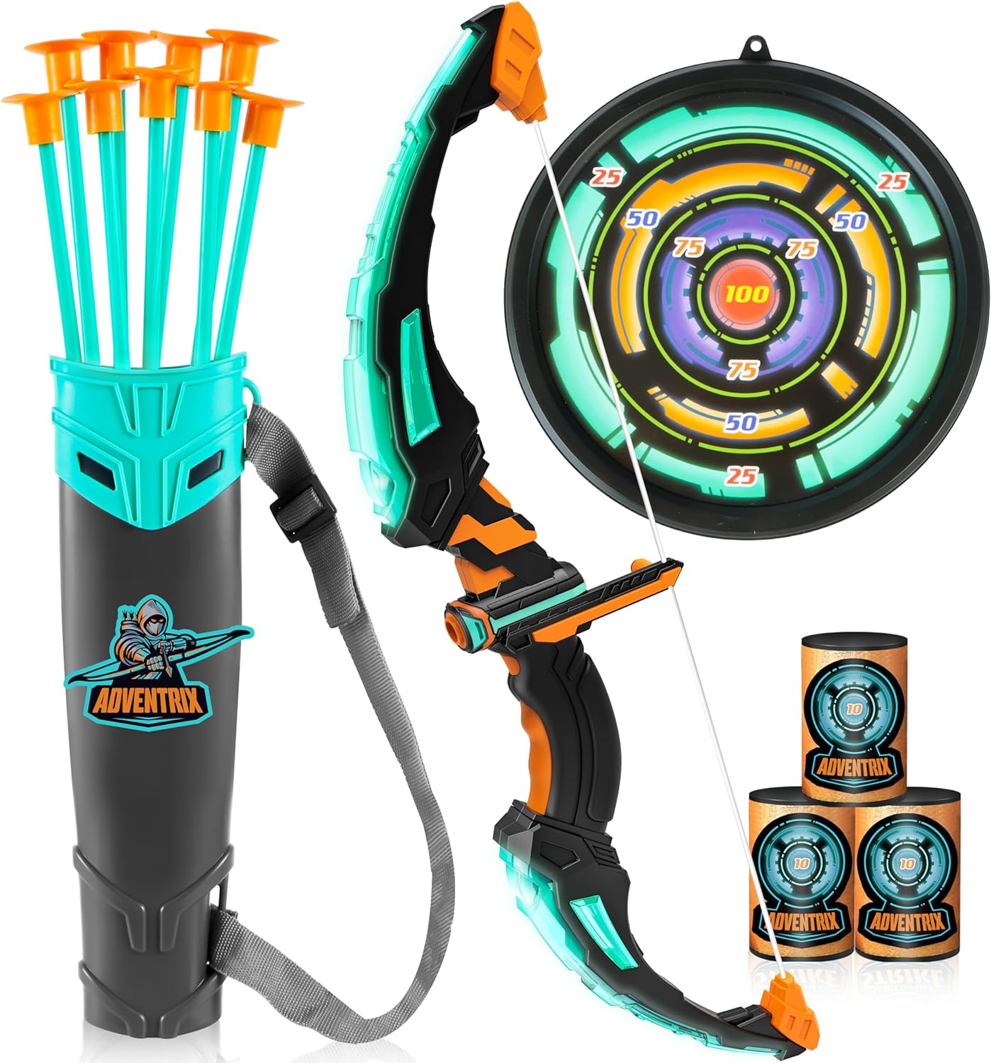 JOYIN Kids Bow and Arrow Set, LED Light Up Archery Toy Set with 9 Suction Cup Arrows, Target & Arrow Case, Indoor and Outdoor Hunting Play Gift Toys for Kids, Boys & Girls Ages 3-12