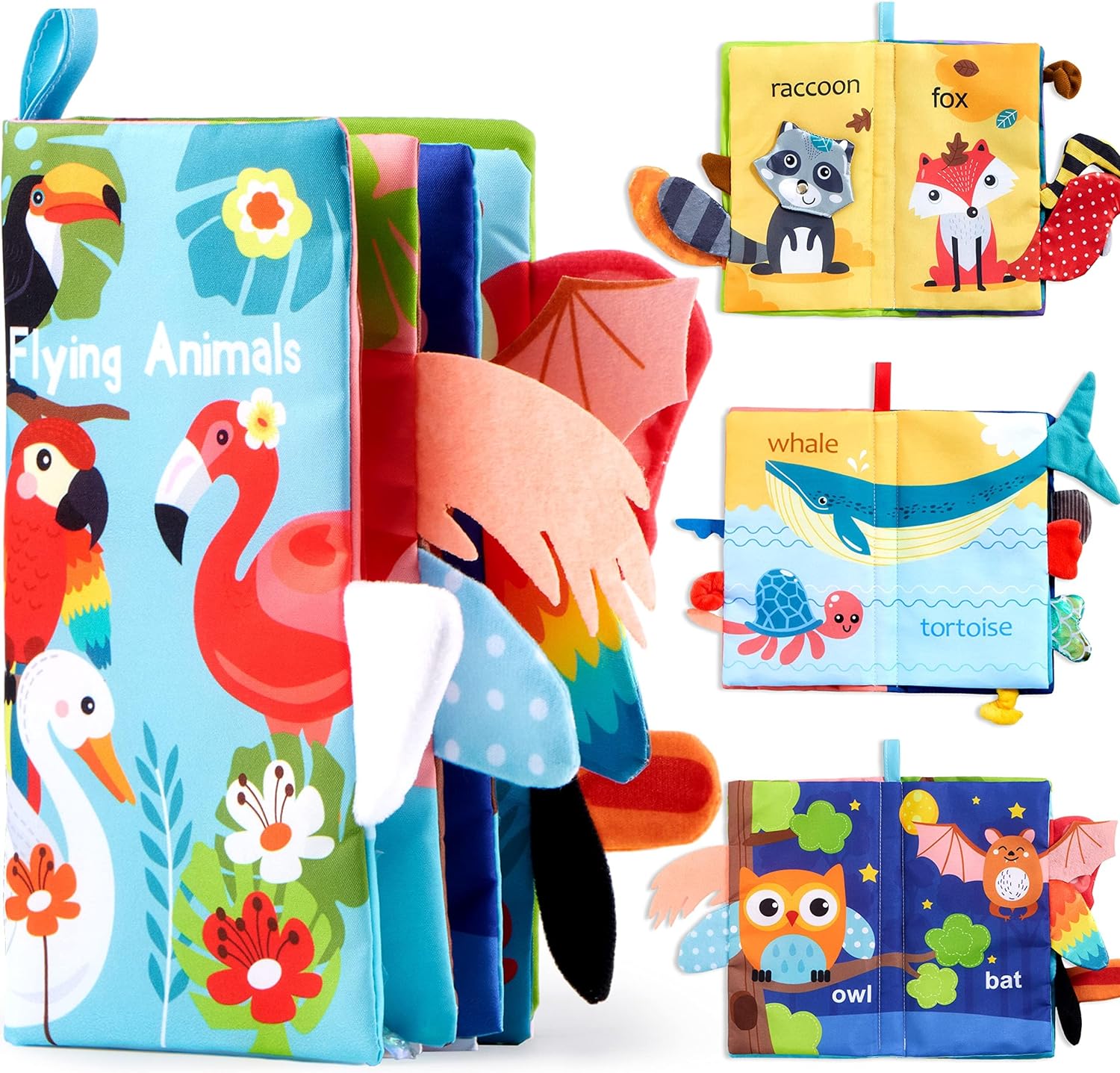 JOYIN 3Pcs Baby Bath Books with Tails, Nontoxic Fabric Soft Baby Crinkly Cloth Books, Infant Waterproof Bath Books Toys, Early Newborn Education First Toys for Toddlers Birthday Gifts