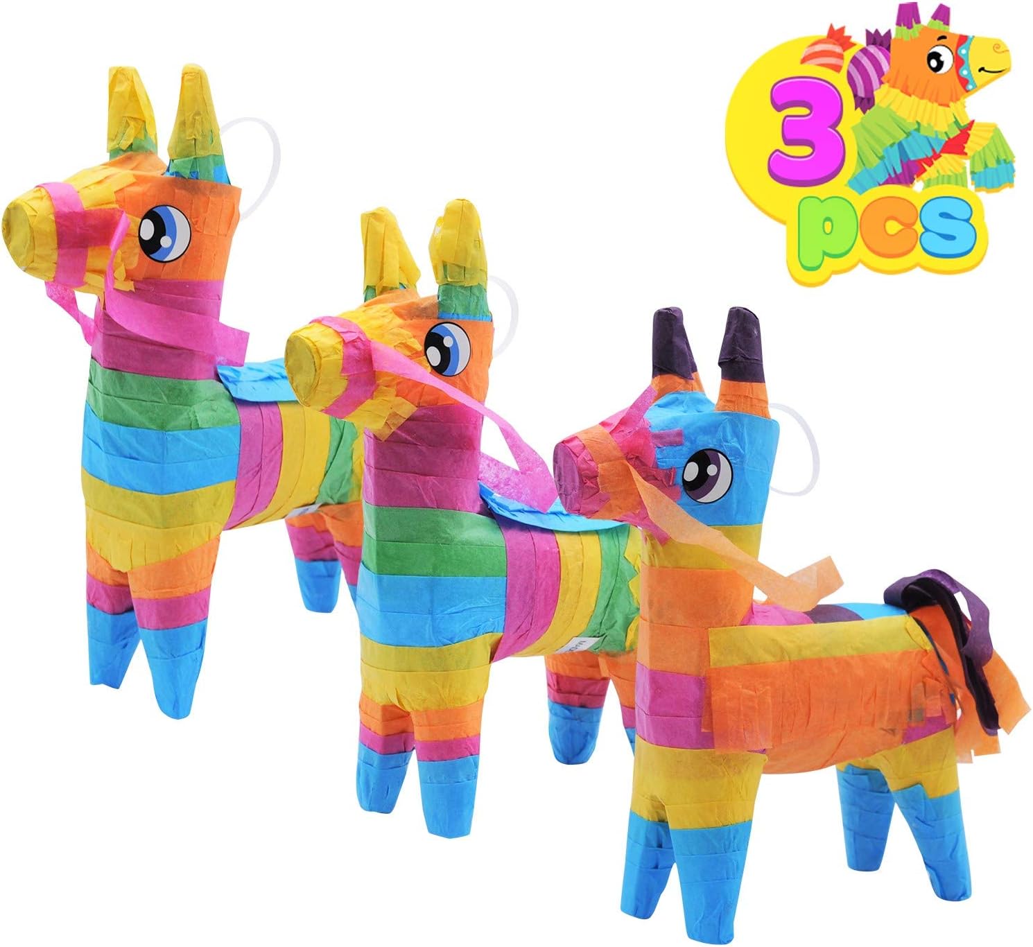 3 pcs Mini Donkey Pinatas 4x7 inches Cinco De Mayo Rainbow Color for Fun Fiesta Taco Party Supplies, Luau Event Photo Props, Mexican Theme Decoration, Carnivals Festivals, Taco Tuesday Event.