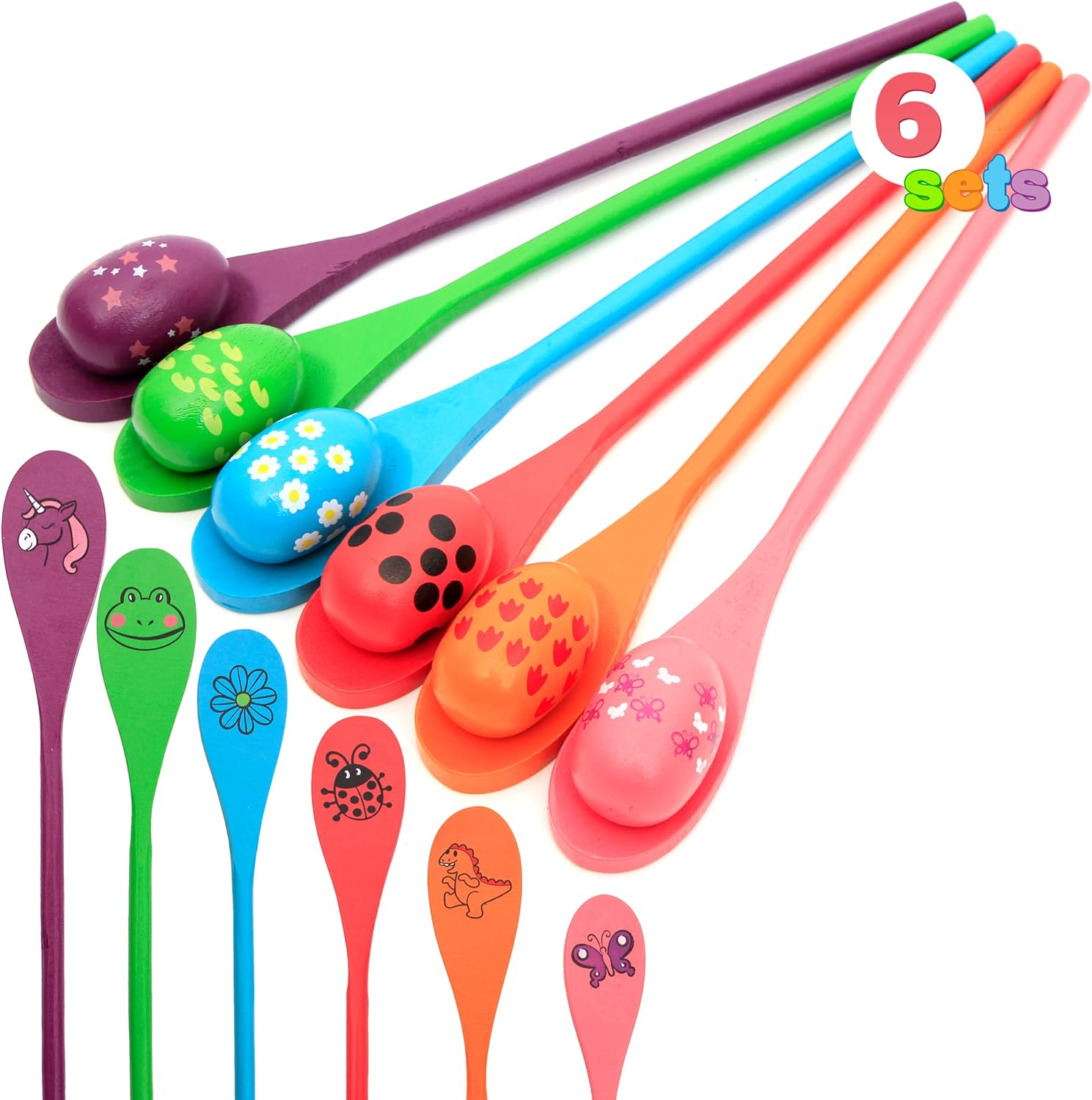 JOYIN 6 Players Easter Egg and Spoon Race Game Set, Eyeballs and Spoons with Assorted Colors for Kids & Adults Holiday Outdoor Yard Fun Games, Party Favor Supplies, Lawn Games, Classroom Activities