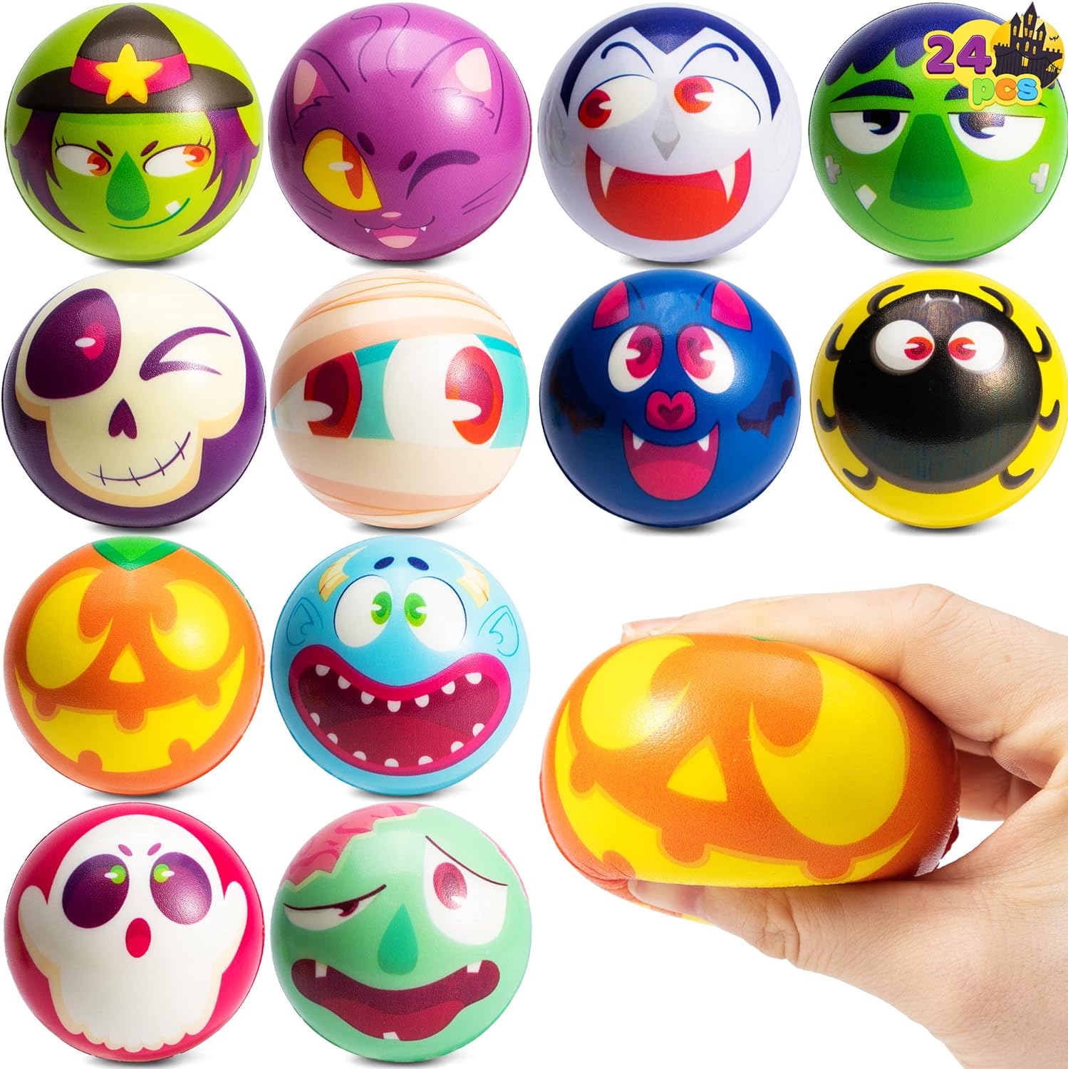 JOYIN 24 PCS Halloween Stress Balls Halloween Novelty Toys Balls for Halloween Squishy Toys Slow Release, Halloween Party Favors, Decoration Supplies, Party Bag Fillers