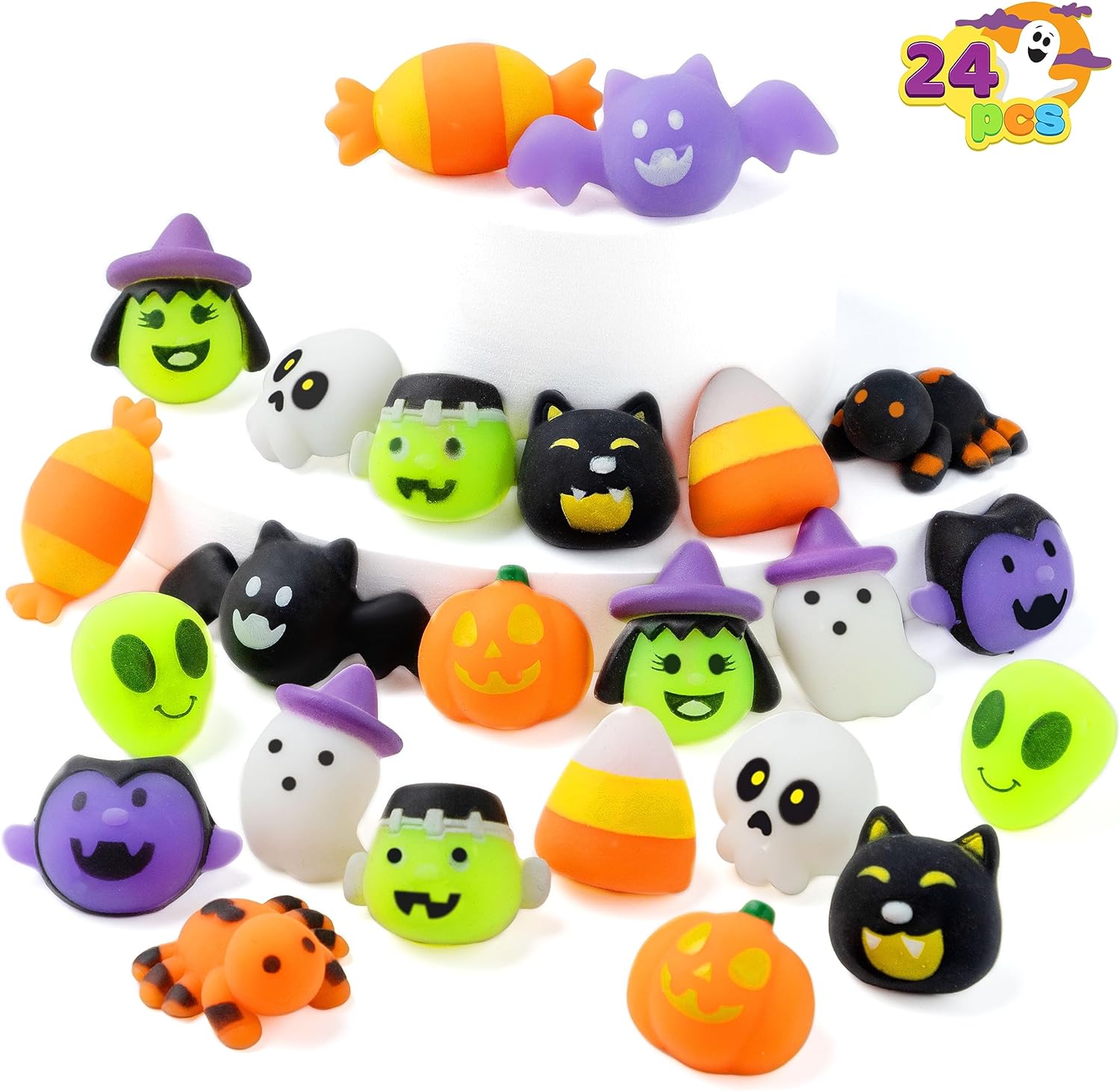 JOYIN 24 Pcs Halloween Mochi Squishy Toys, Halloween Classies Character Squishy Toys for Halloween Christmas Party Favors, Boys & Girls Birthday Gifts, Classroom Prize, Goodie Bag