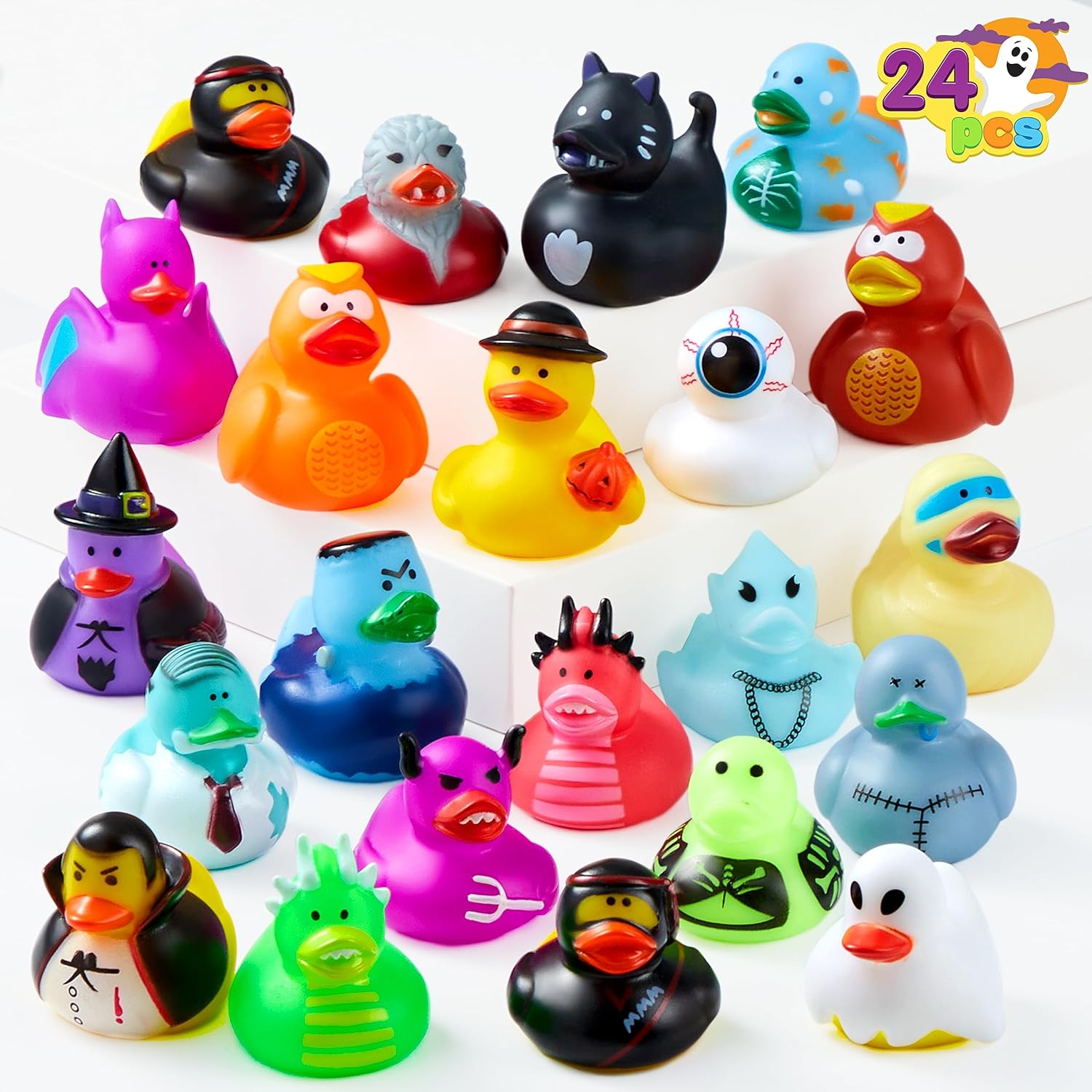 JOYIN 24 PCS Halloween Adorable Floating Rubber Ducks, Halloween Style Design Ducks Toys for Kids Trick or Treat Supplies, Goodie Bag Fillers, Party Favors, Halloween Themed Bathtub Toys