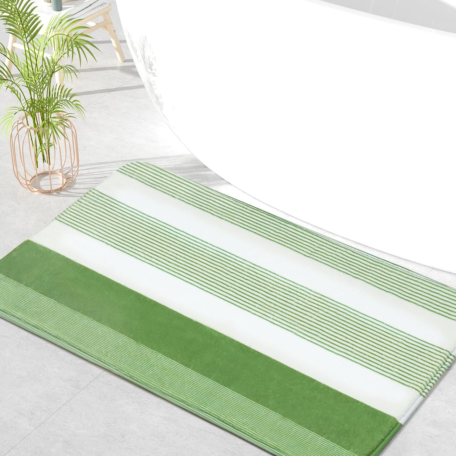 QIYI Bathroom Rug 32x20, Soft Absorbent Microfiber Bath Rug, Non-Slip Quick Dry Bath Carpet, Machine Washable Bathroom Accessories, Floor Dcor Bathmat for Bathroom, Tub and Shower, Sage Green Stripes