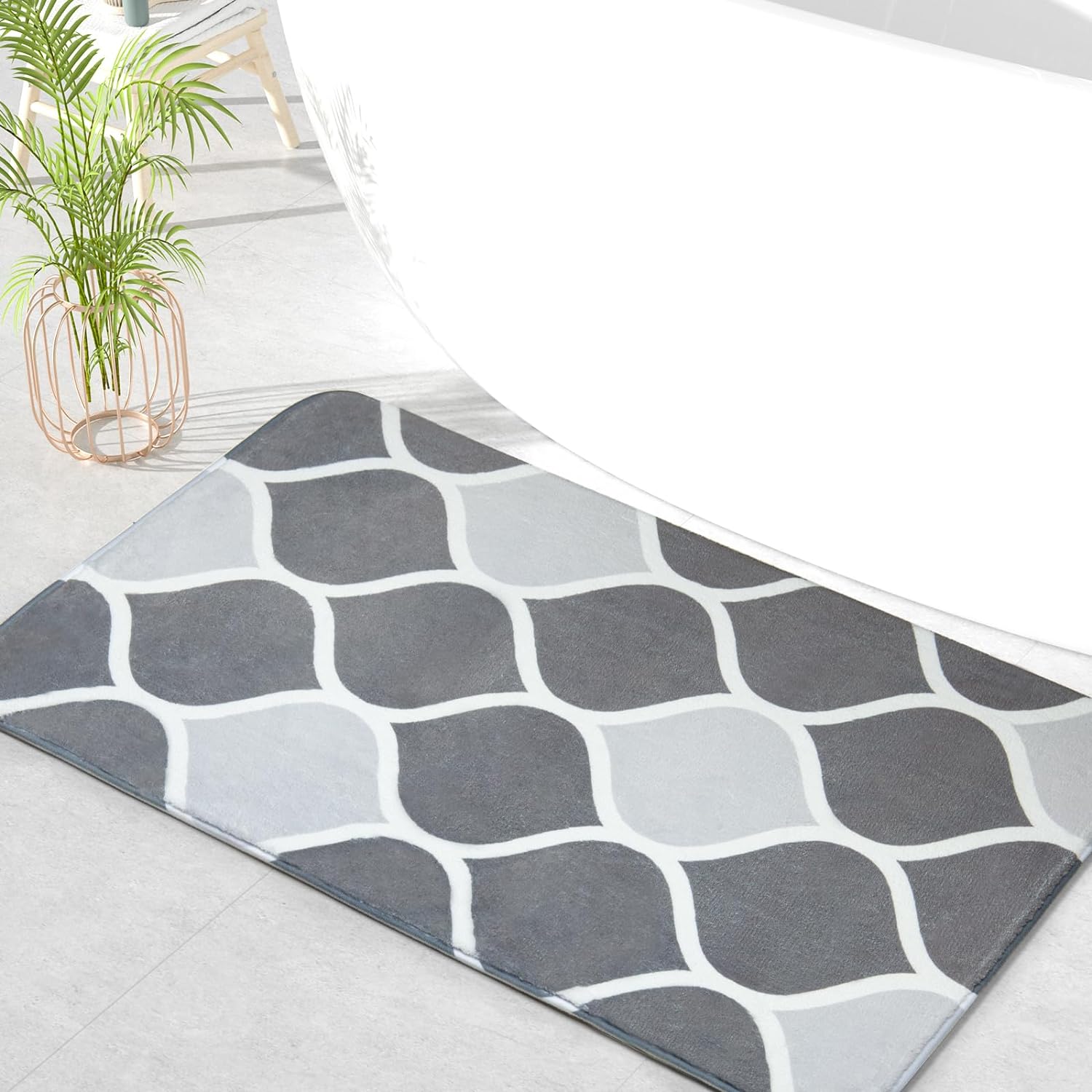 QiyI Bathroom Rug 32x20, Soft Absorbent Microfiber Bath Rug, Non-Slip Quick Dry Bath Carpet, Machine Washable Bathroom Accessories, Floor Dcor Bathmat for Bathroom, Tub and Shower, Grey Wave Pattern