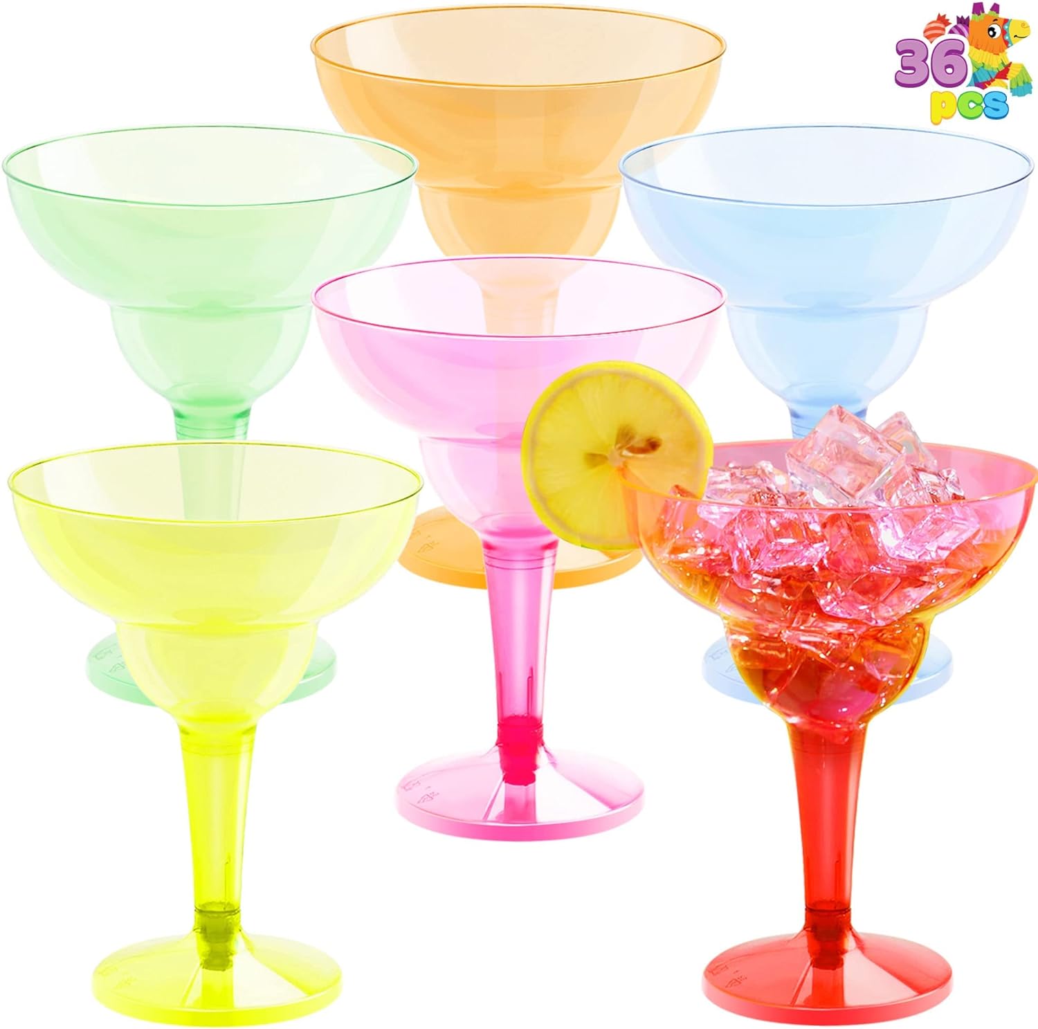 JOYIN 48PCS Plastic Margarita Glasses Cups, 12 oz Neon Disposable Cocktail Cups, Frozen Drink Cups for Cinco De Mayo Fiesta Decoration, Mexican Theme Party Supplies