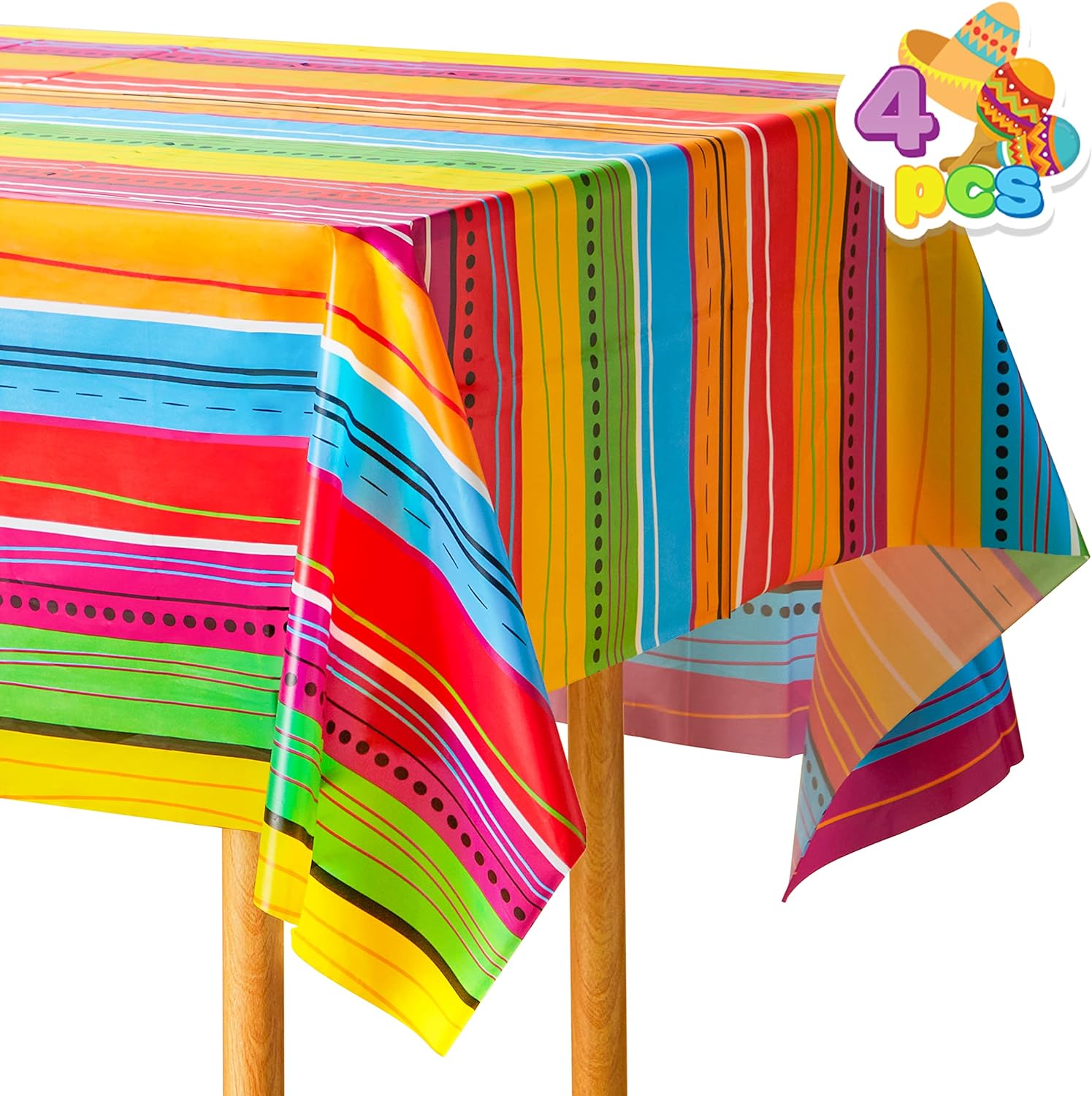 JOYIN 4 pcs Cinco De Mayo Printed Plastic Tablecover Muti-Colored (54 x 108 INCHES) for Fiesta, Taco Night, Birthday, and Mexican Themed Party