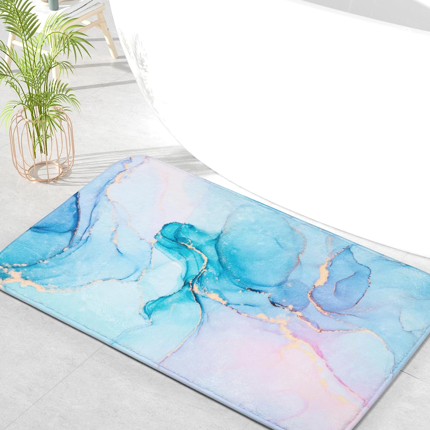 QIYI Bathroom Rug 32x20, Soft Absorbent Microfiber Bath Rug, Non-Slip Quick Dry Bath Carpet, Machine Washable Bathroom Accessories, Floor Dcor Bathmat for Bathroom, Tub and Shower, Abstract Fluid Art