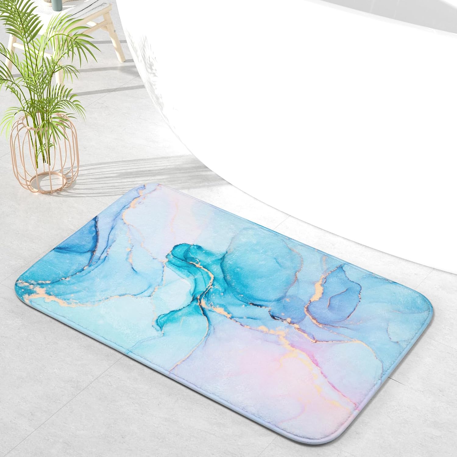 QIYI Bathroom Rug 24x16, Soft Absorbent Microfiber Bath Rug, Non-Slip Quick Dry Bath Carpet, Machine Washable Bathroom Accessories, Floor Dcor Bathmat for Bathroom, Tub and Shower, Abstract Fluid Art