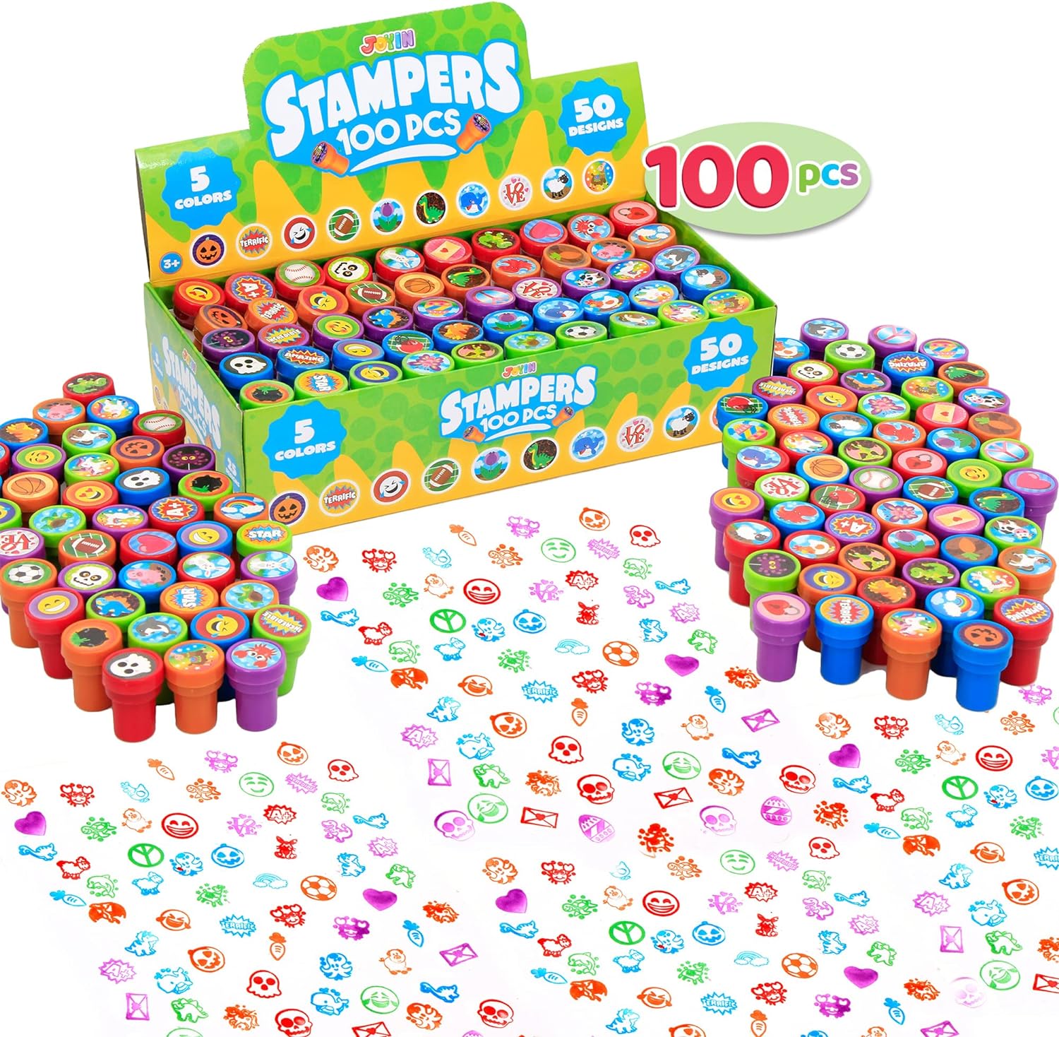 100 Pcs Assorted Stamps for Kids Self-Ink Stamps (50 Different Designs, Dinosaur, Zoo Safari Stampers) for Party Favor, Carnival Prizes, School, Easter Egg Stuffers, Halloween, Christmas