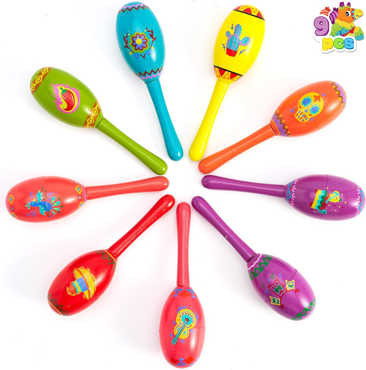 JOYIN 9 Pcs Fiesta Wooden Maracas for Cinco De Mayo Party Favors, Musical Fun, Carnivals, Taco Tuesday Event, Mexican Decorations, Luau Photo Props